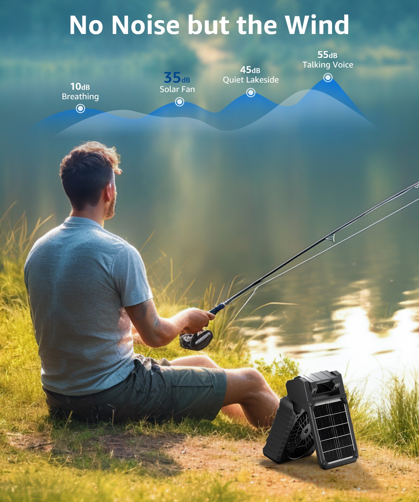 Solar Camping Fan Portable Powerful Quiet 4 Speed Levels with LED Light Timer