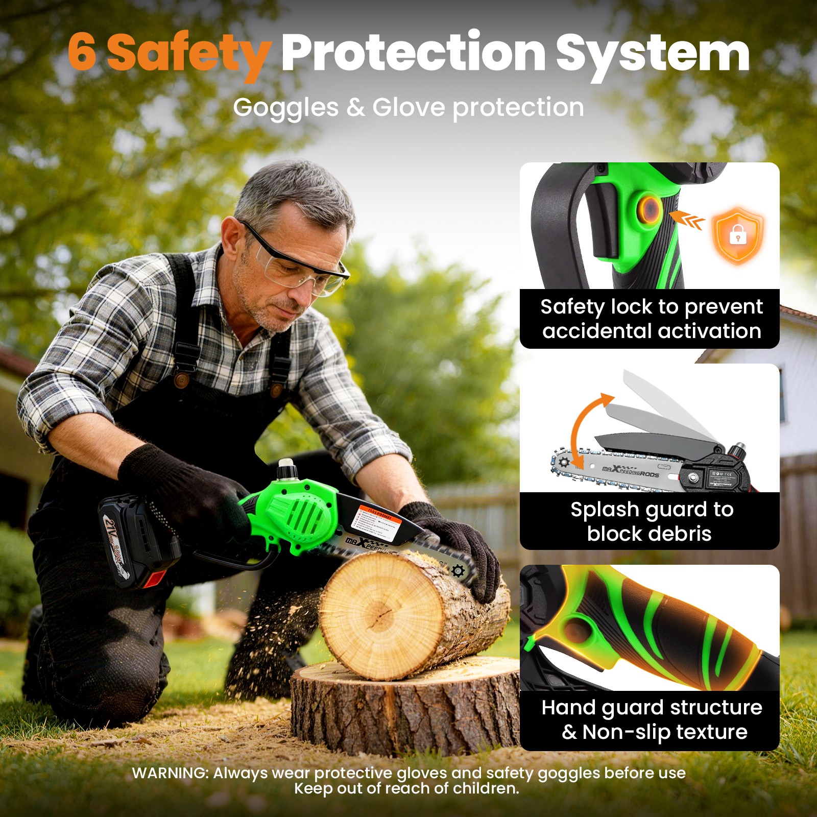21V for Cordless Mini Chainsaw with 2 Batteries 6inch Guide Bar Wood Pruning