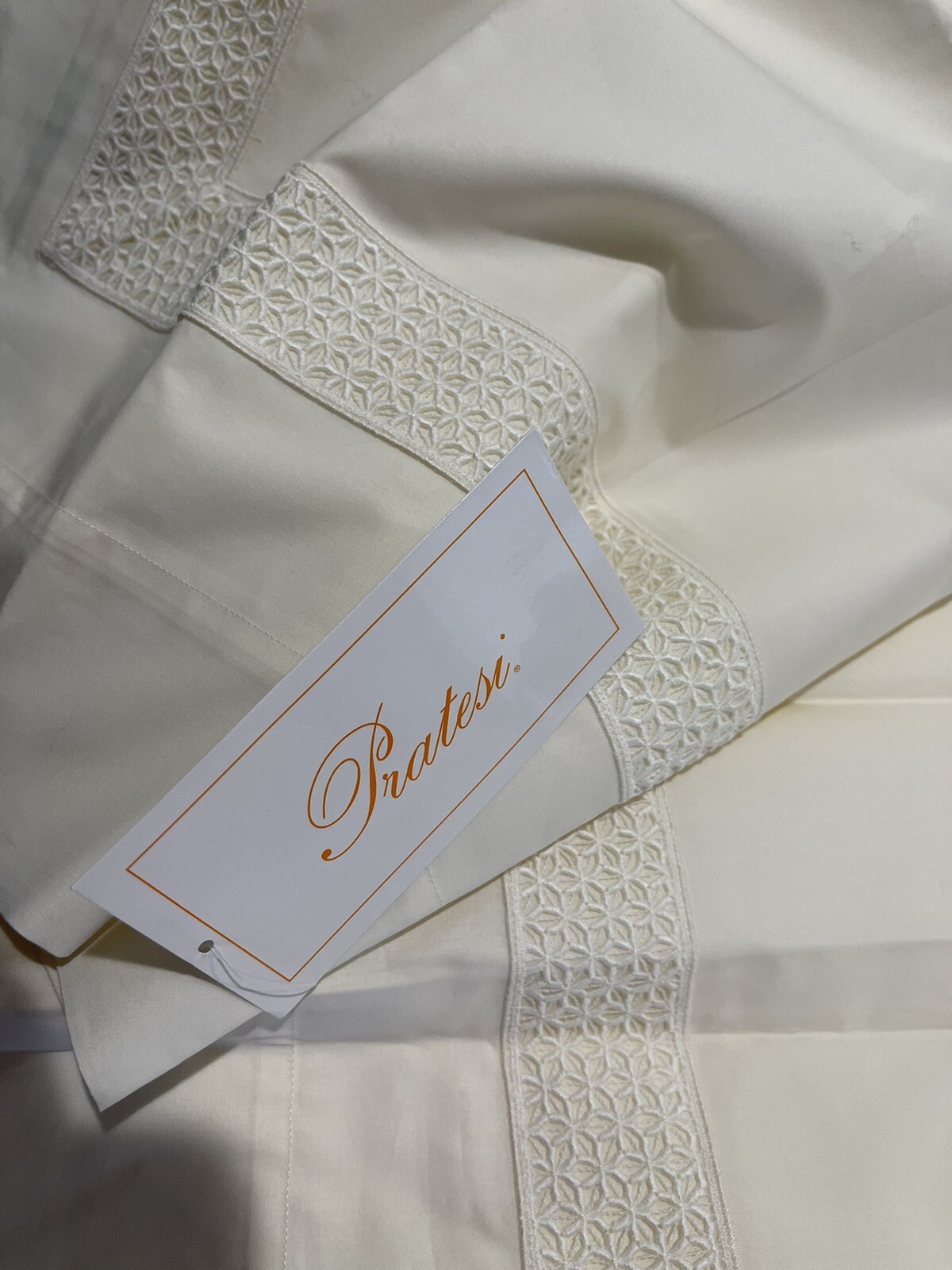 $700 Pratesi Italy New 1pc Euro Sham Origami Embroidery Ivory ONE