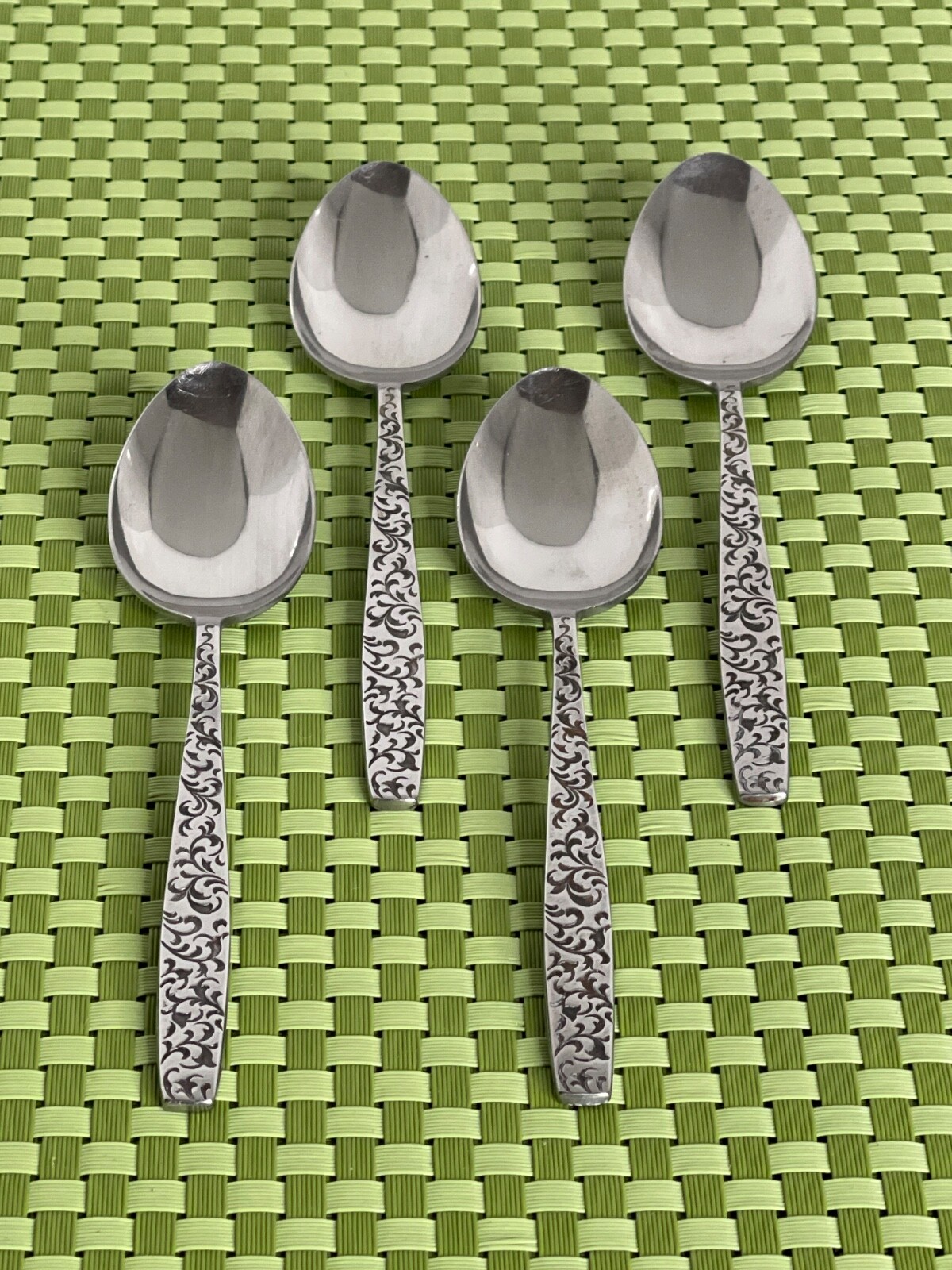 Unknown Manufacturer CORSICAN Stainless 4 Teaspoons Scrolls Black Flatware