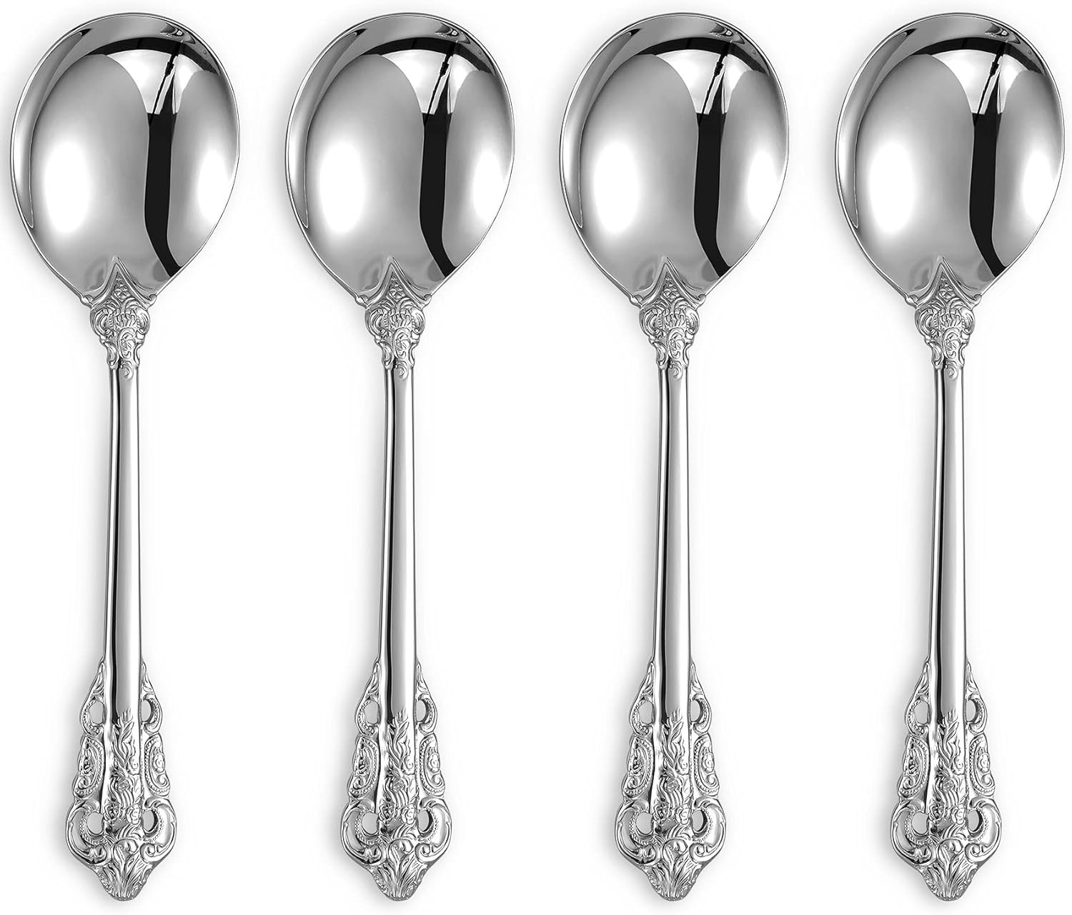 Gorgeous round Soup Spoon, Set of 4, 18/10 Stainless Steel, Luxury Bouillon Spoo