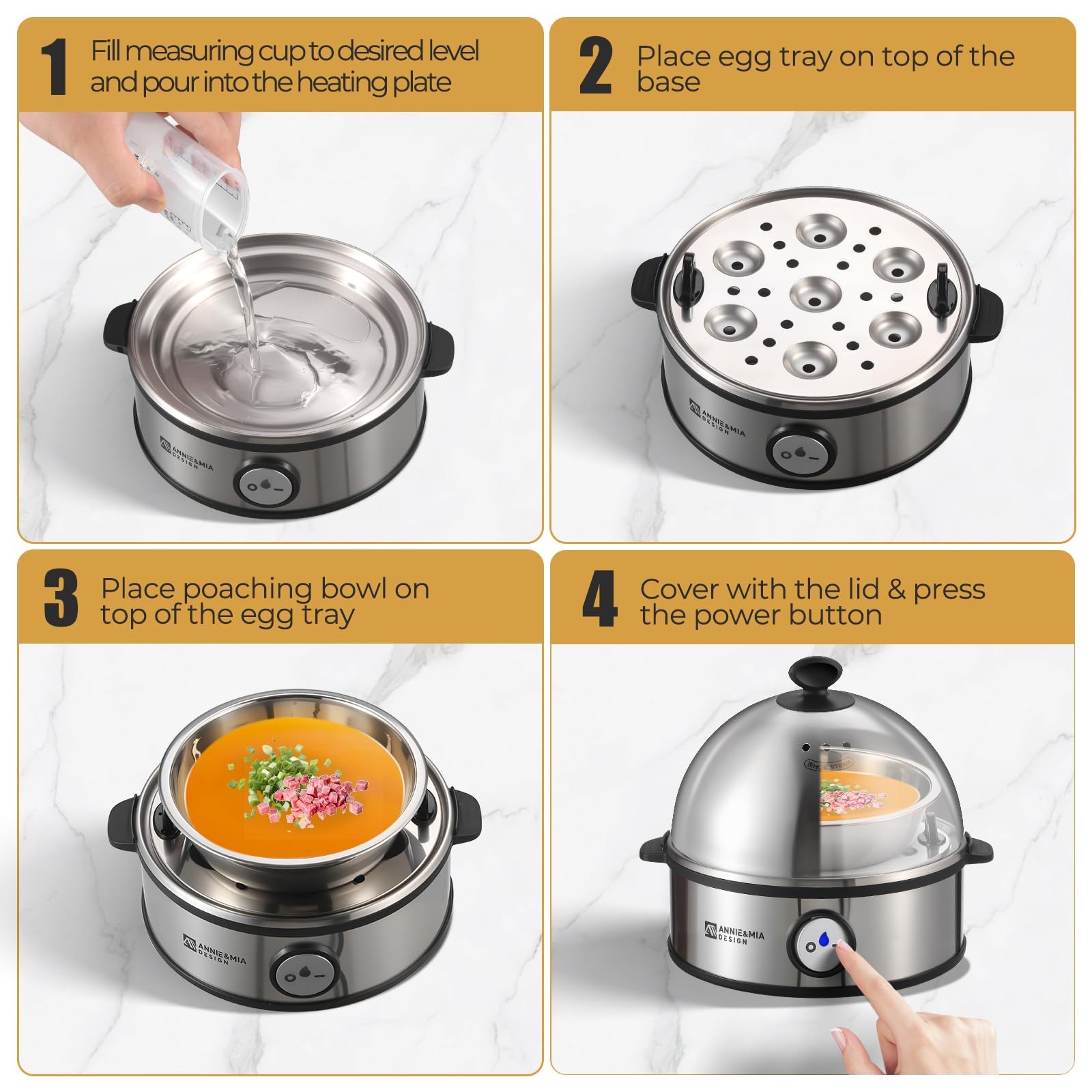 Annie & Mia Design Electric Egg Cooker, All Stainless Steel 7 Egg Capacity eg…