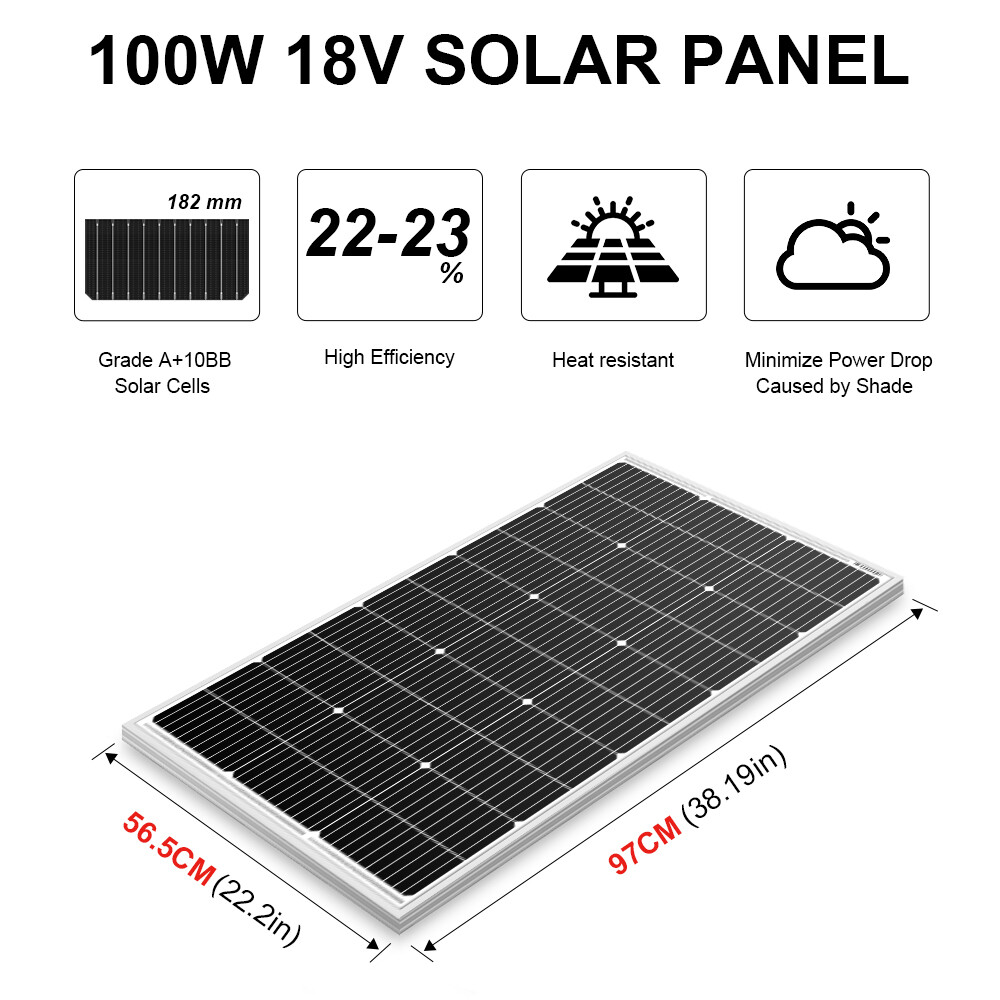 Dokio 100w 200w Rigid Monocrystalline Solar Panel Kit for Home/RV/Boat/Battery