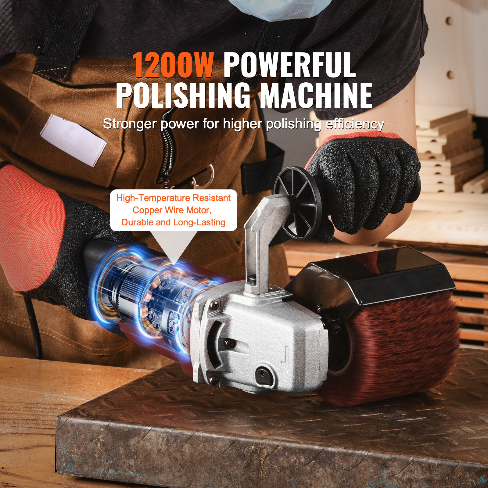 VEVOR Burnishing Polishing Machine 1200W 6-Speed Electric Metal Polisher 4 Wheel