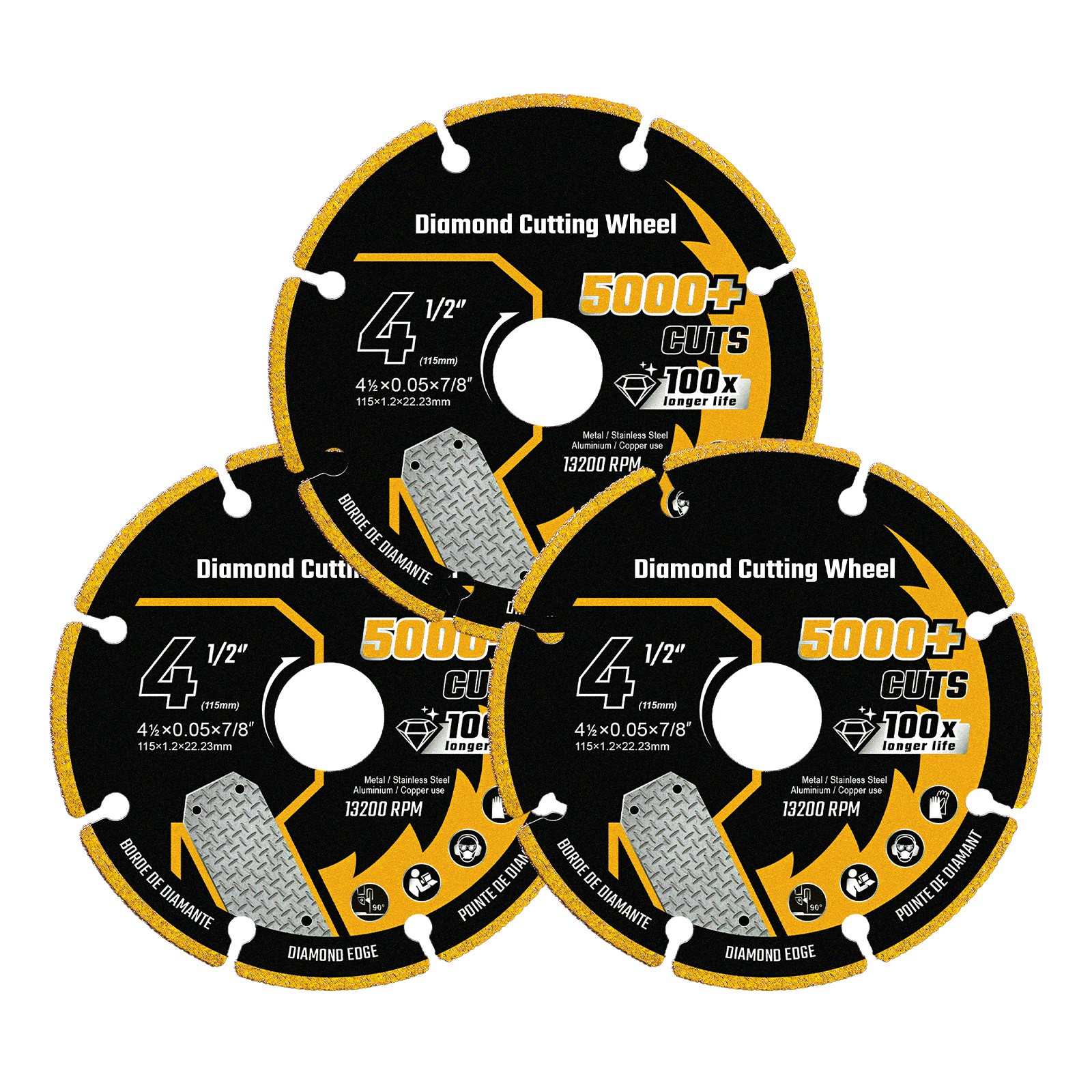 3 Pack 4.5″ Diamond Cutting Wheel Metal Disc 115mm 7/8″ Arbor Angle Grinder
