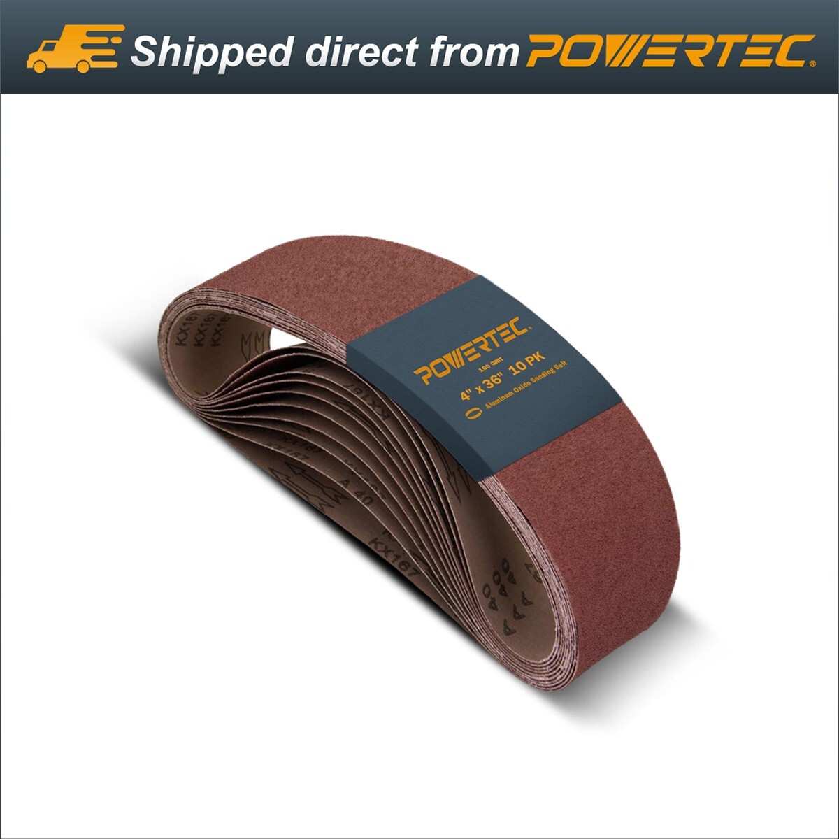 POWERTEC 4 x 36″ Sanding Belt 100 Grit 10 PK Aluminum Oxide Sandpaper 110130