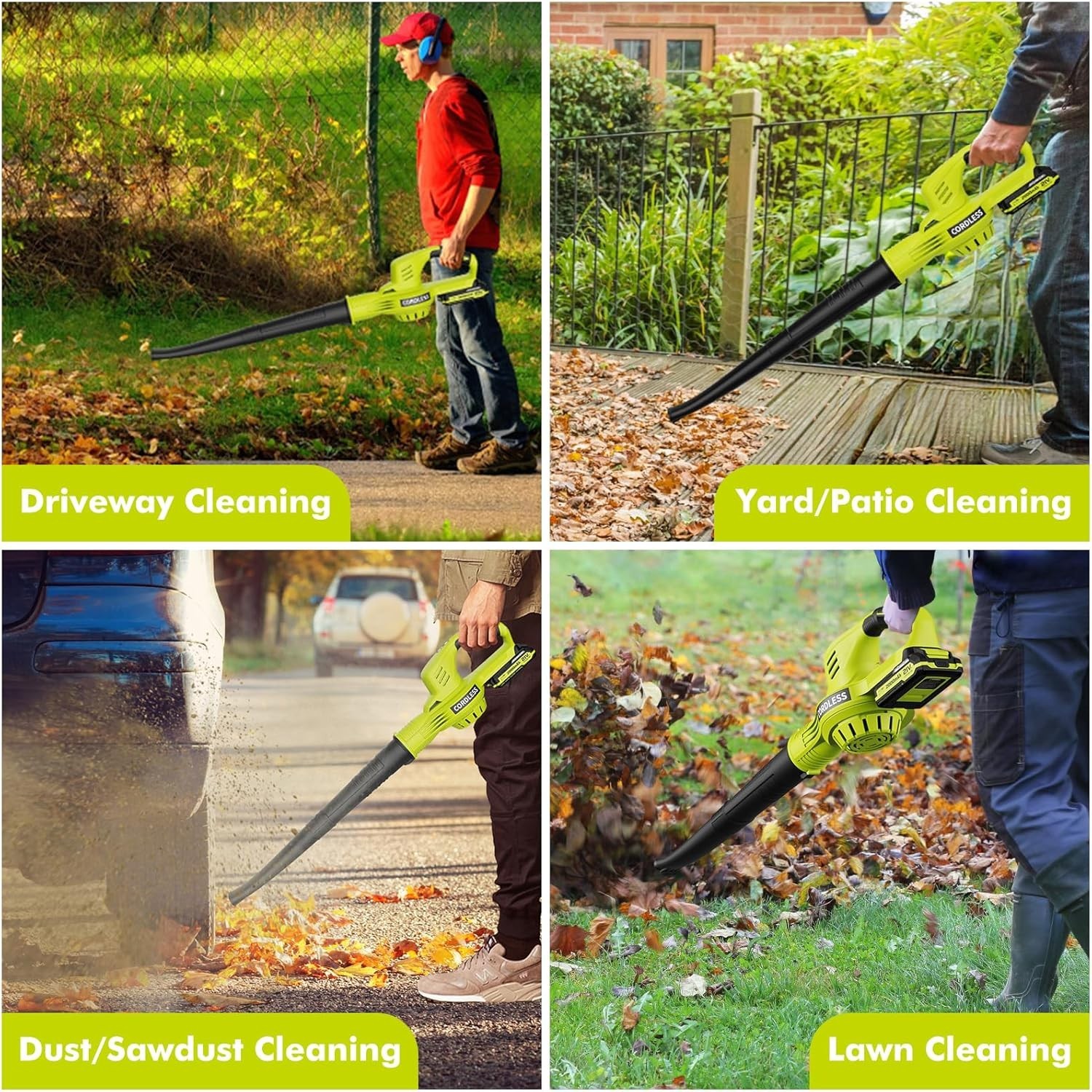 Leaf Blower Cordless – 21V Powerful Electric Leaf Blower with 2 Batteries and Ch