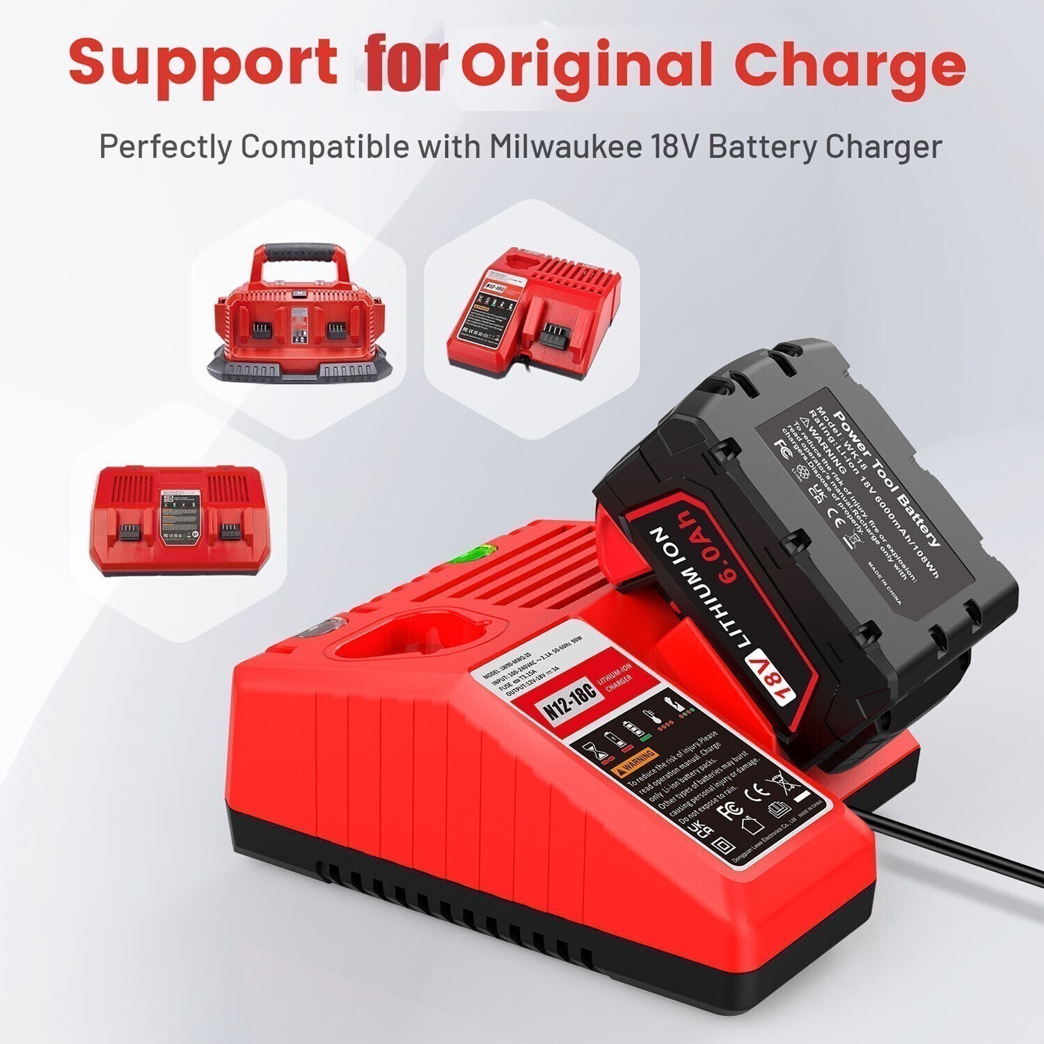 12.0AH Battery For Milwaukee for M18 18V Extended Lithium 48-11-1880 or Charger