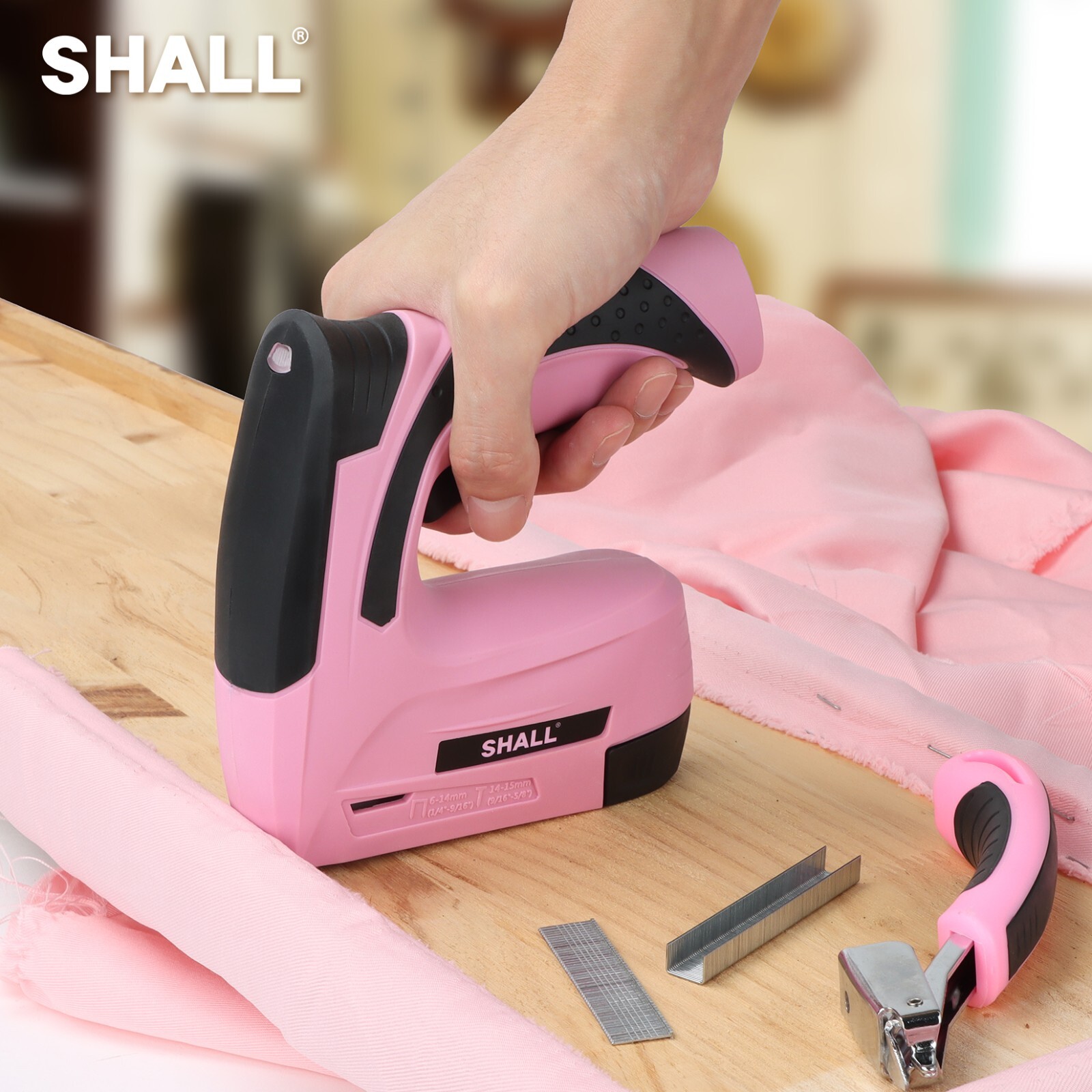 SHALL Pink Electric Staple Gun, 2in1 Stapler Gun,w/ 2500 Staples Nails,4V