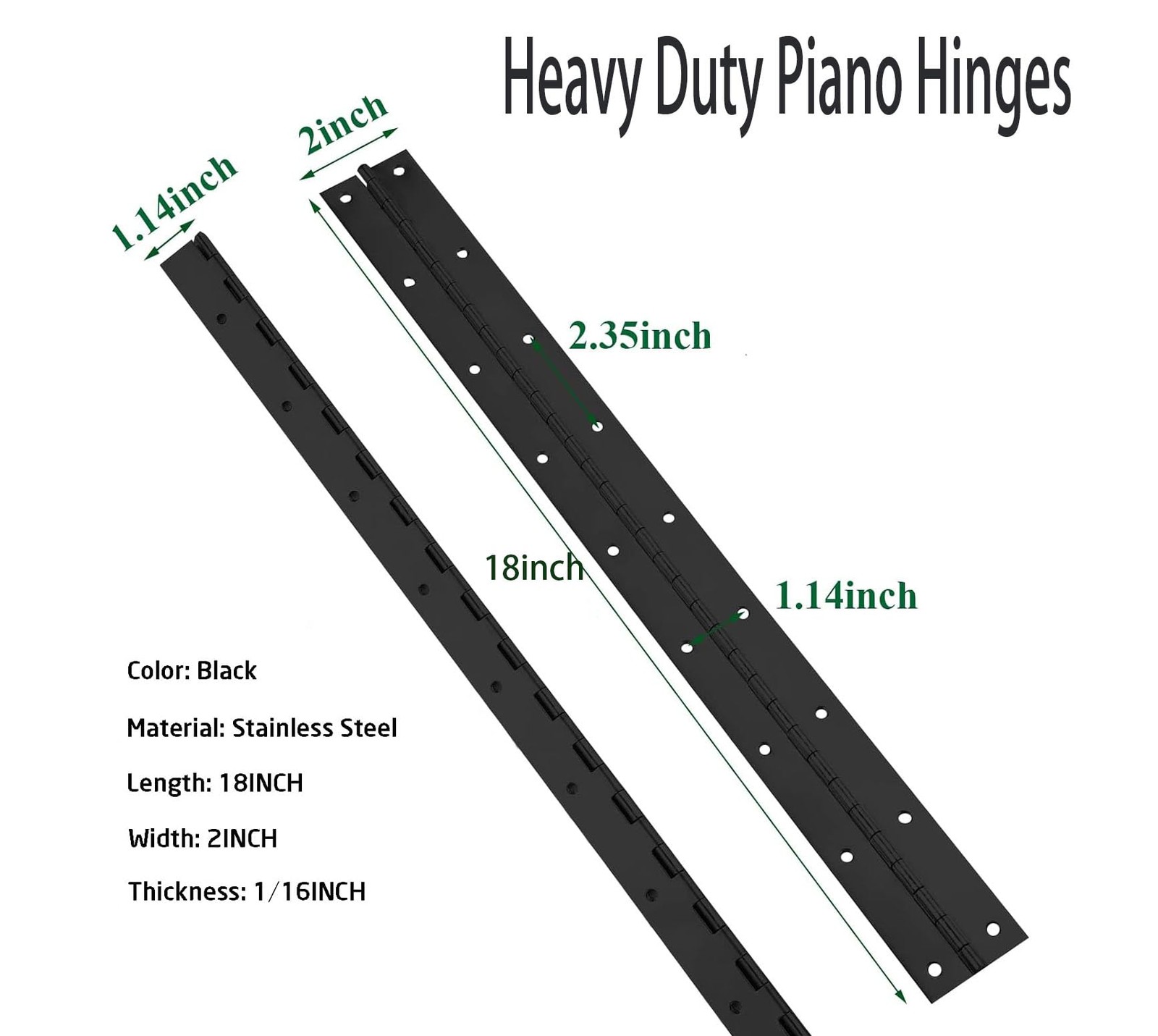 Stainless Steel 304 Piano Continuous Boat Hinges 0.05 Thick 18×2 Inch 2 PCS