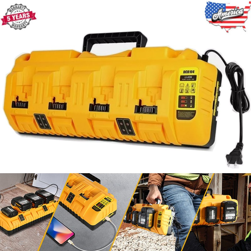 NEW For DEWALT 12/20V DCB104 4-Port Fast Battery Charger Lithium XR DCB205