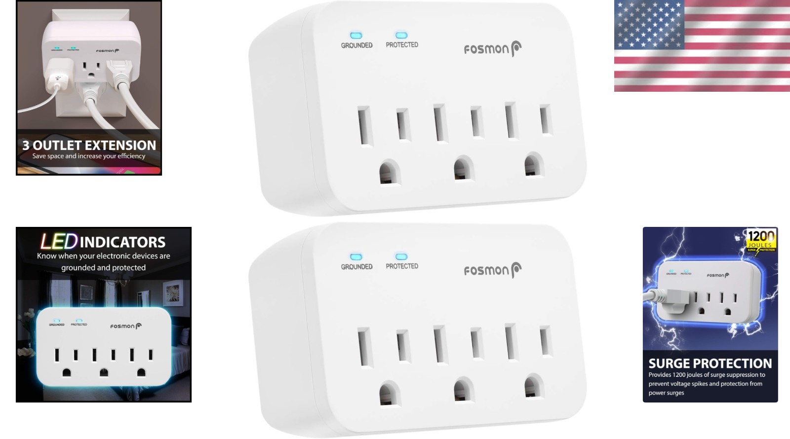 Compact 3-Outlet Heavy Duty Surge Protector for Fridge & Appliances – 1200J
