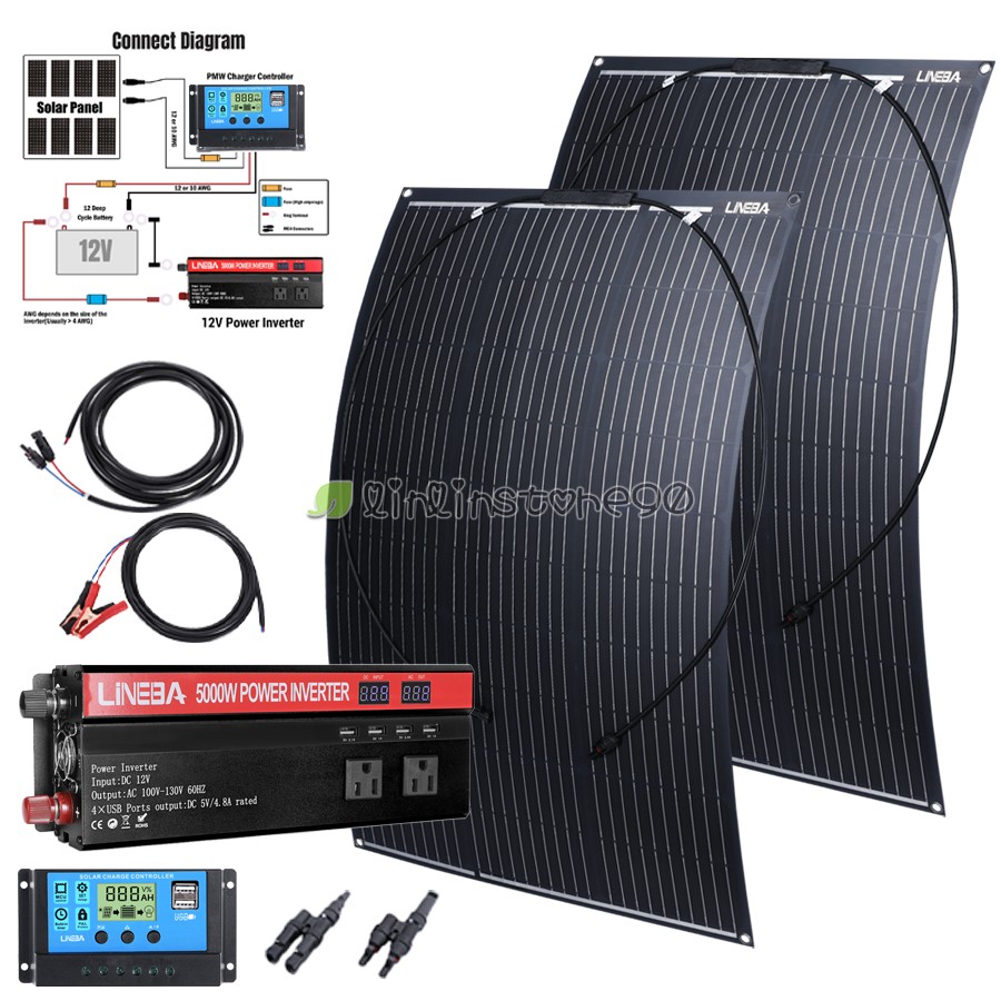 5000W Complete Solar Panel Kit with Controller & Inverter Home 110V Grid System