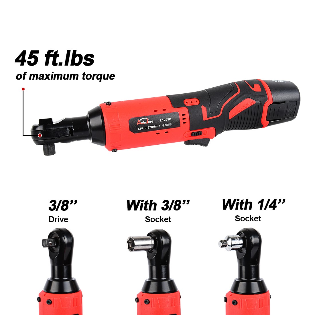Electric Cordless Ratchet 3/8″ Right Angle Wrench Impact Power Tool + 2 Battery