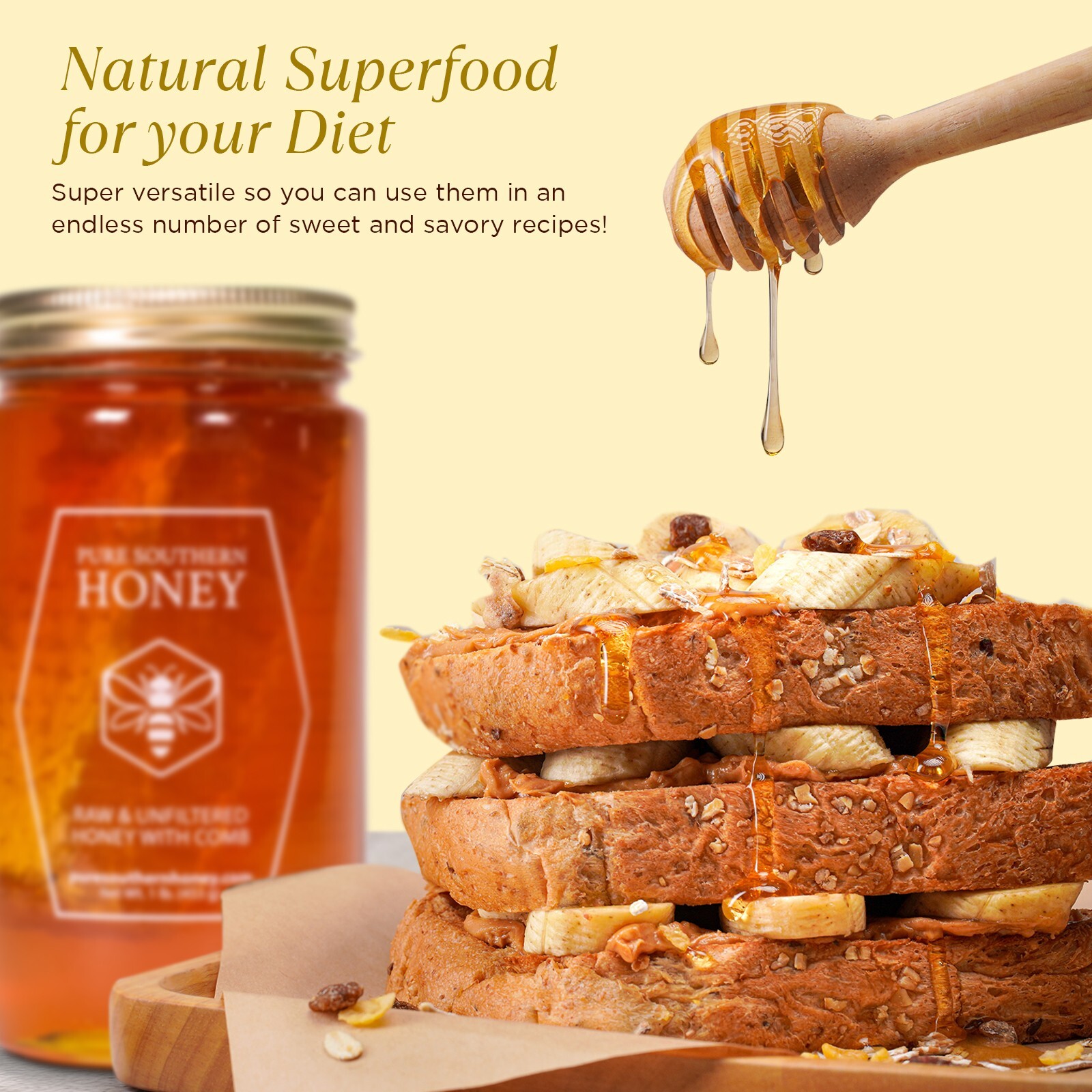 Raw & Unfiltered Honey with Comb 1lb. by Pure Southern Honey, New 2023 Crop