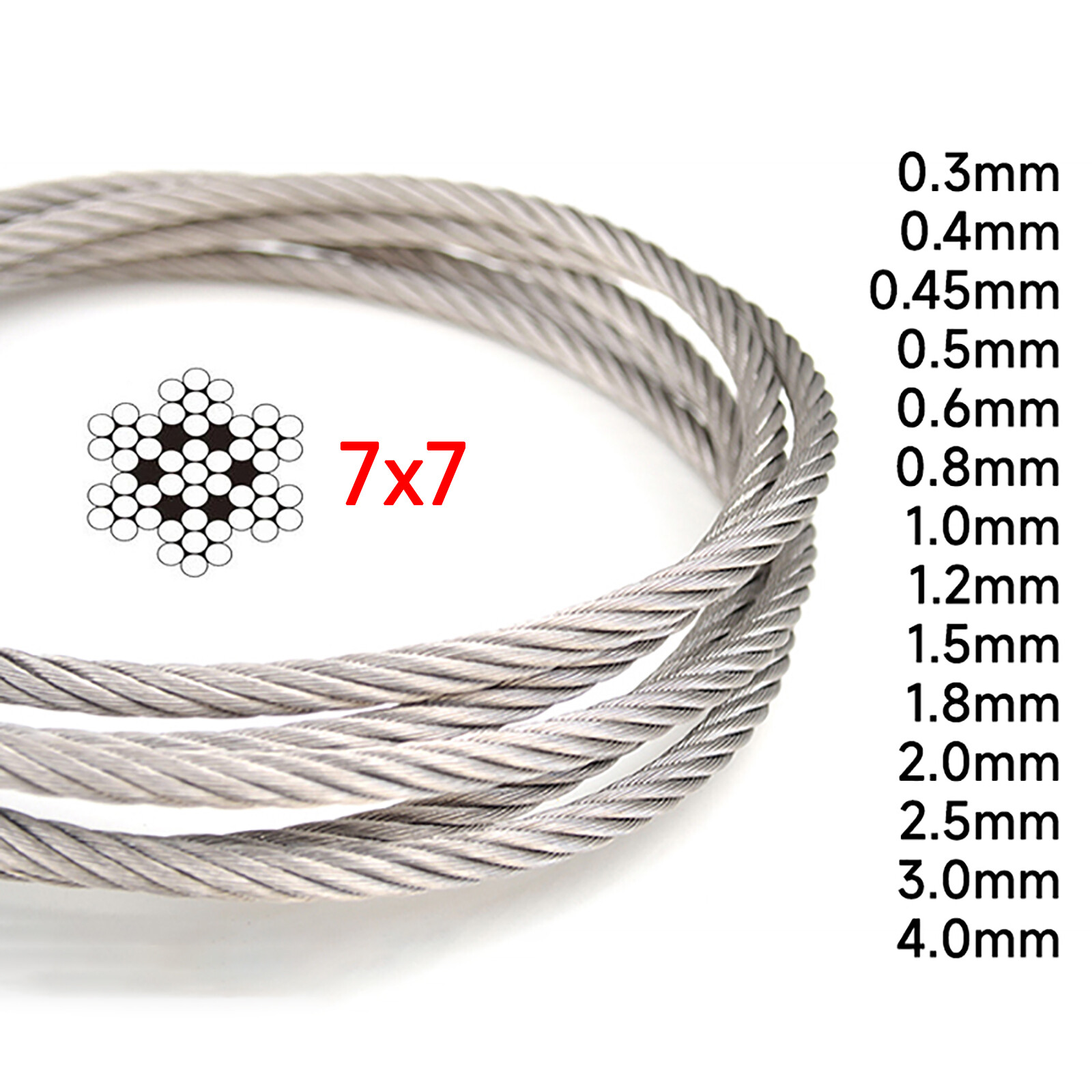10 Meter Stainless Steel Wire Rope Cable 0.3mm 0.5mm 1mm 1.5mm 2mm 2.5mm 3mm 4mm