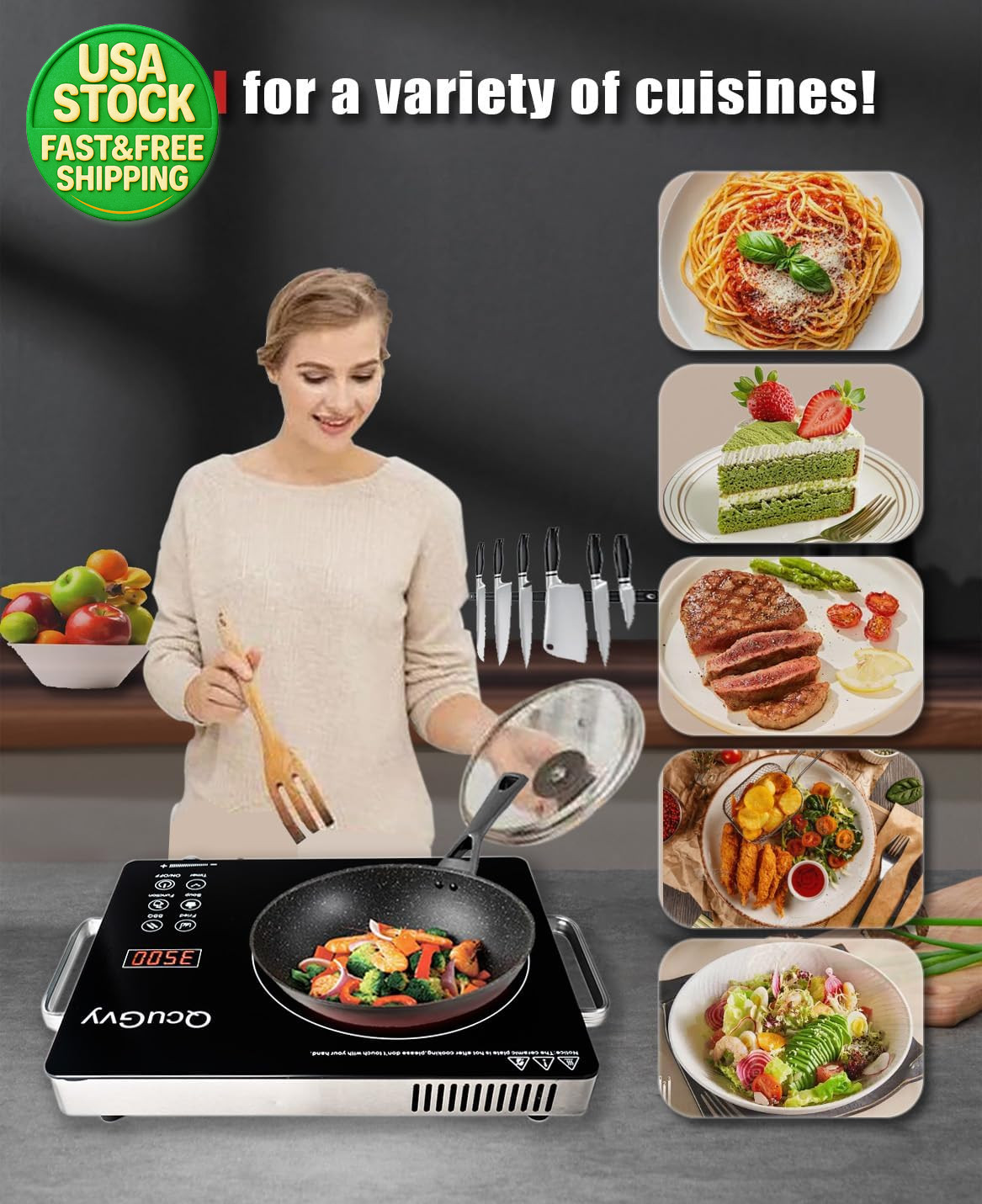 Portable Infrared Electric Burner 3500W Glass Hot Plate Cooktop Touch Control