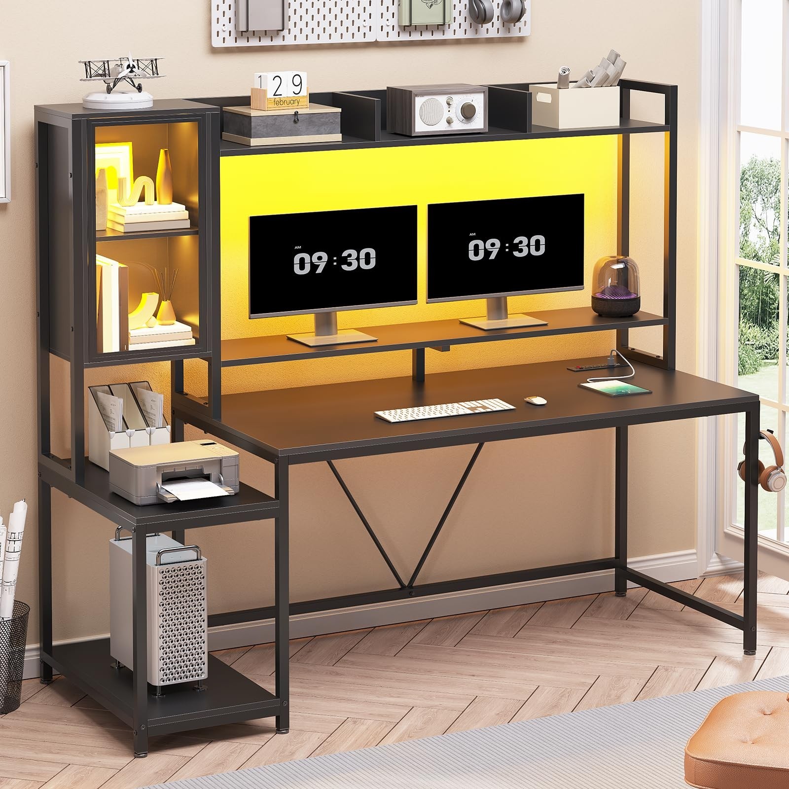 Home Office Study Table Computer Desk Large PC Gamer Desk With Display Cabinet