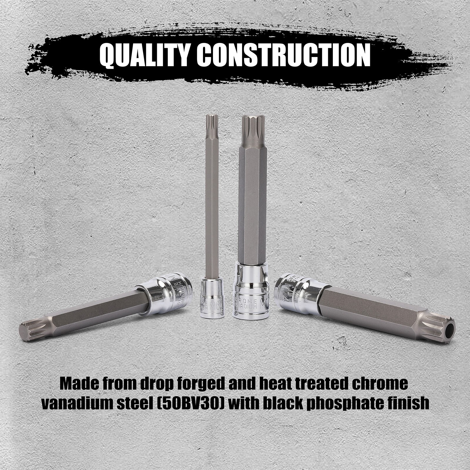 10PC XZN Triple Square 12 Point Spline Bit Socket Set Tamper Proof Extra Long MM