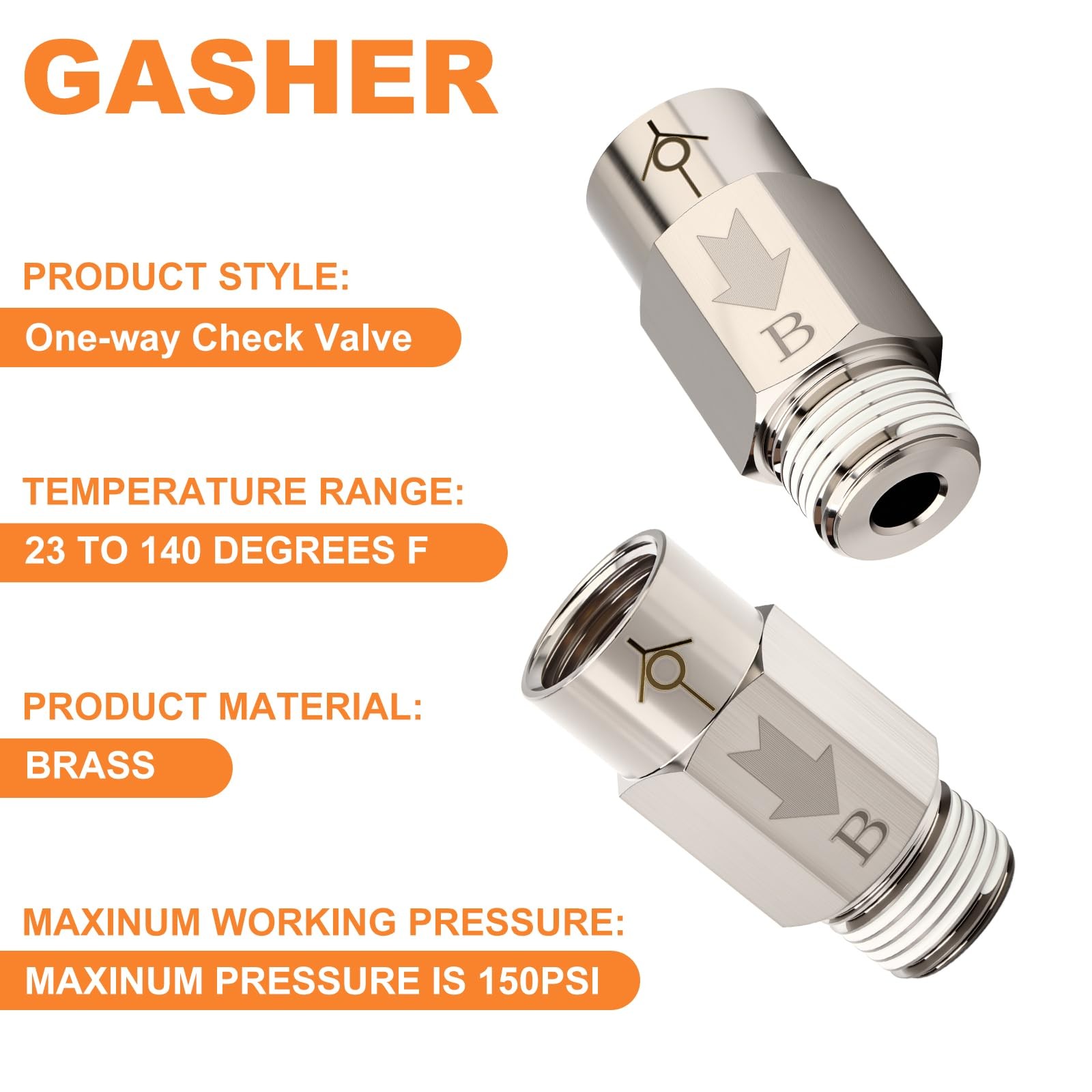 GASHER 1Pc One-Way Non-return Check Valve 1/4″ Male x 1/4″ Female Thread, Pre…