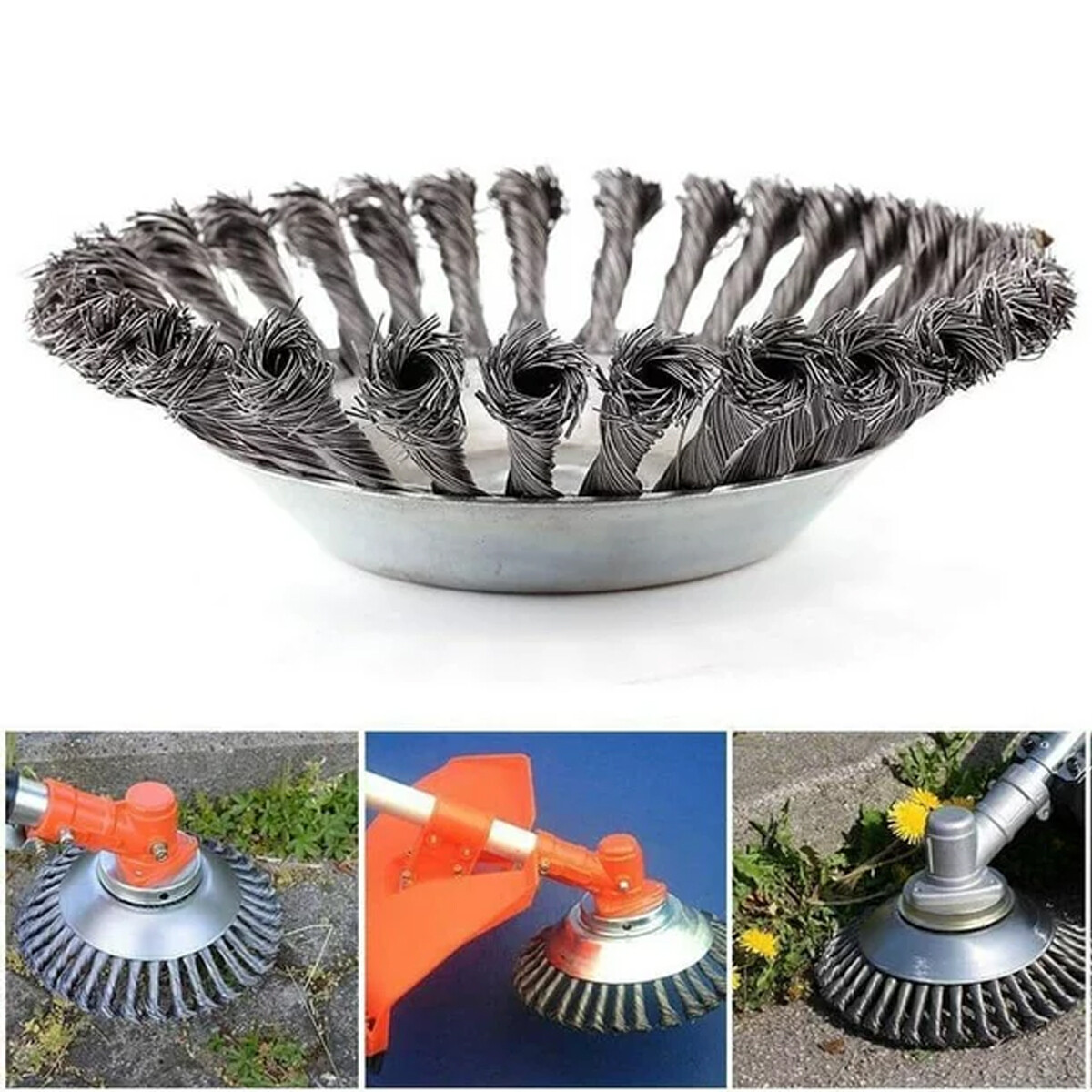 NEW 8inch Steel Wire Wheel Brush Cutter Weed Eater Trimmer Head with Adapter Kit