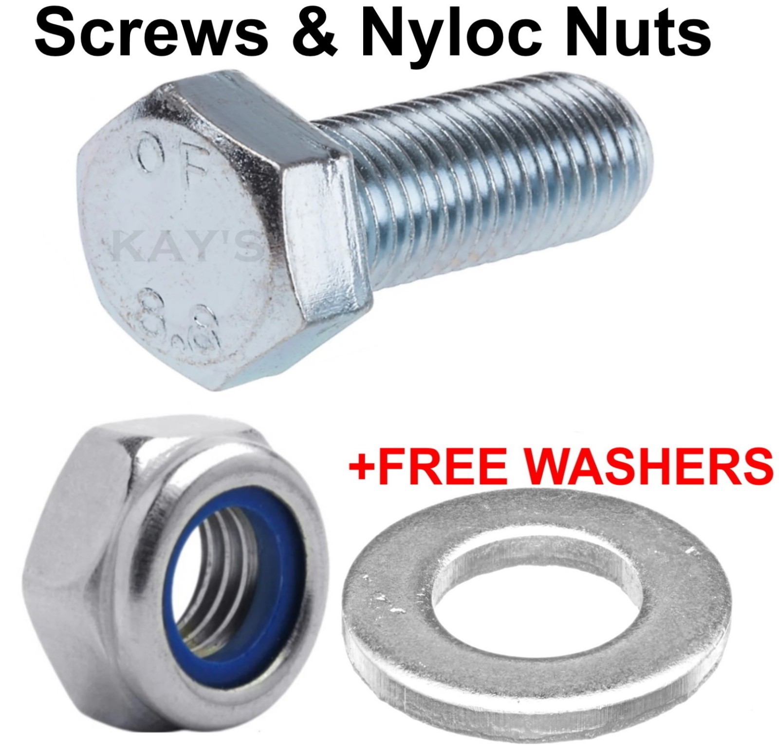 M6 M8 M10 BOLTS AND NYLOC NUTS FULL THREAD SET SCREWS ZINC PLATED + FREE WASHERS