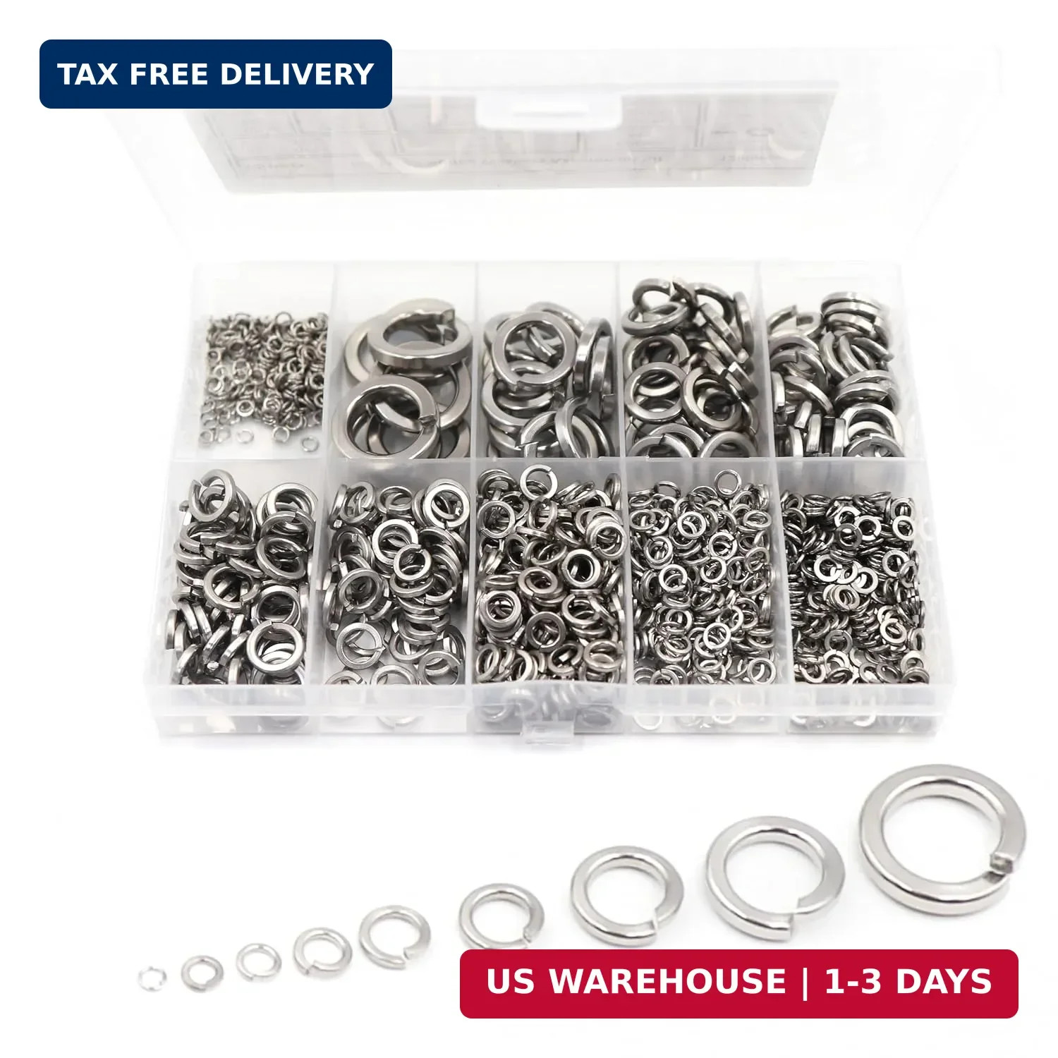 1100+ Pcs Spring Lock Washers Assortment Kit Stainless Steel Washer