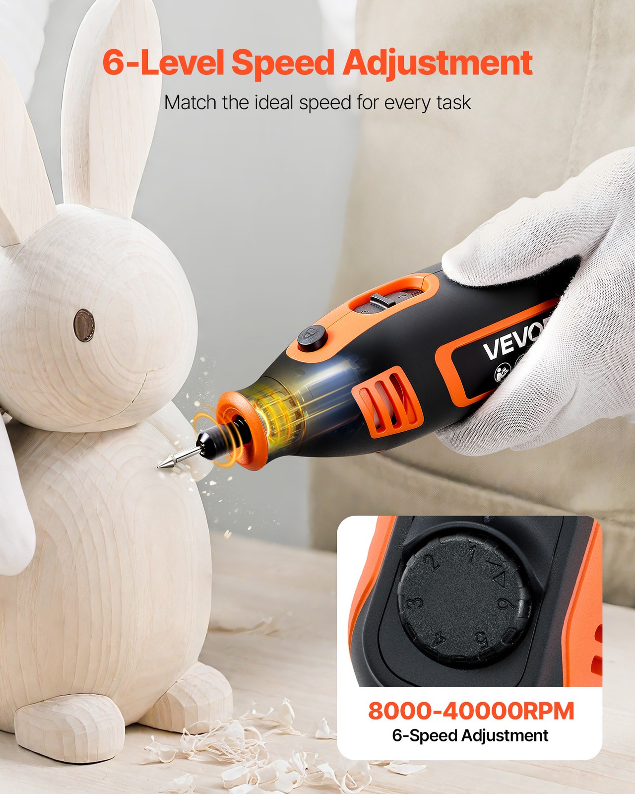 VEVOR 84-Piece Rotary Tool Kit 200W 6-Level Adjustable Speeds 8000-40000 RPM