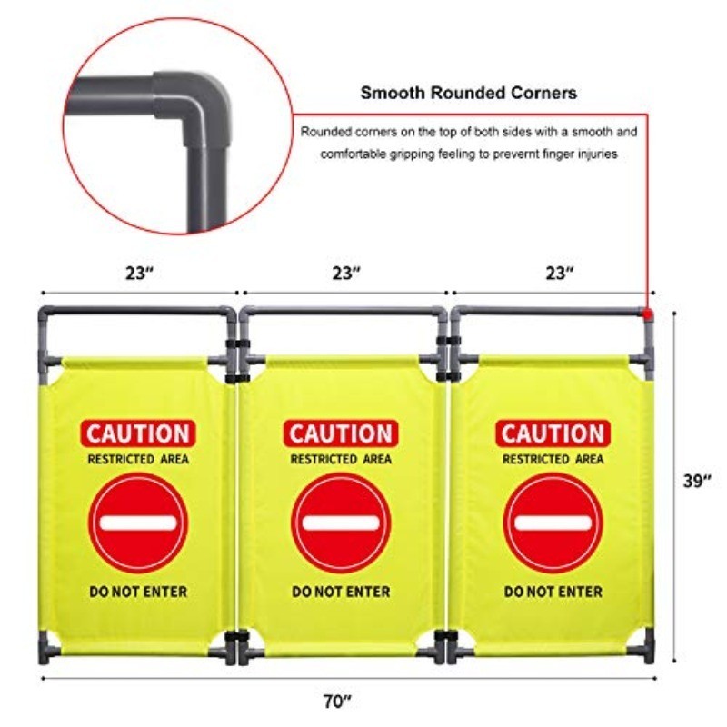 3 Panels Safety Barricade 5.8FT Foldable Security Sign Barrier Gate with Heavy D