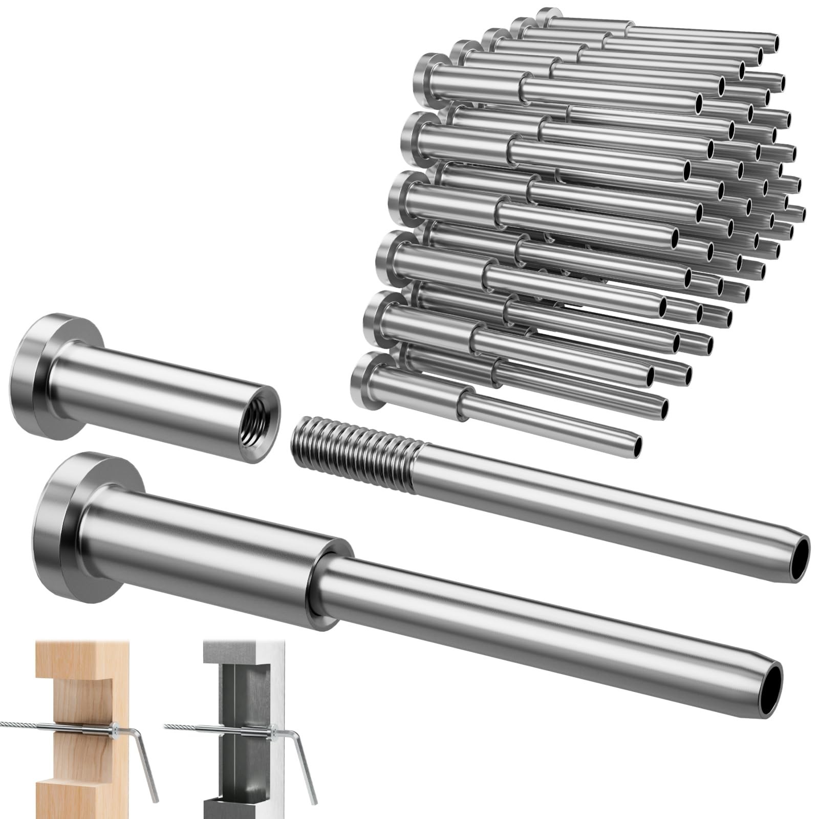 Invisible Cable Railing Kit – 20 Pack 1/8″ T316 Stainless Steel Swage Studs for