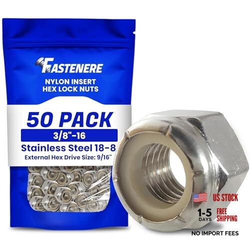 Nylon Insert Hex Lock Nuts – 3/8″- 16 (50-Pack) Stainless 3/8-16 (50 Pack)