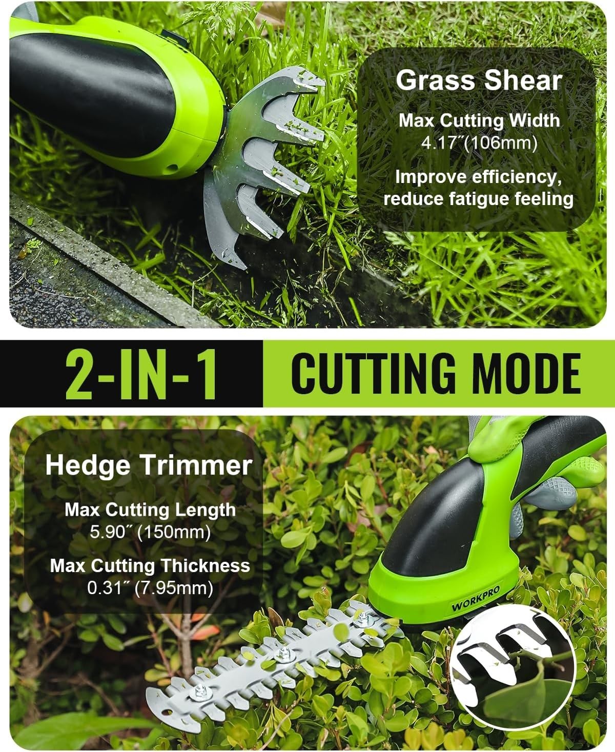 Cordless Grass Shear and Shrub Trimmer with Rechargeable Lithium-Ion Battery