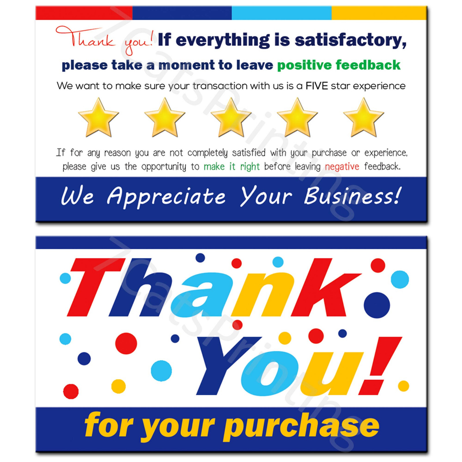 for eBay Seller Thank You Cards Your Purchase Order Notes Sets 50 250 500 1000