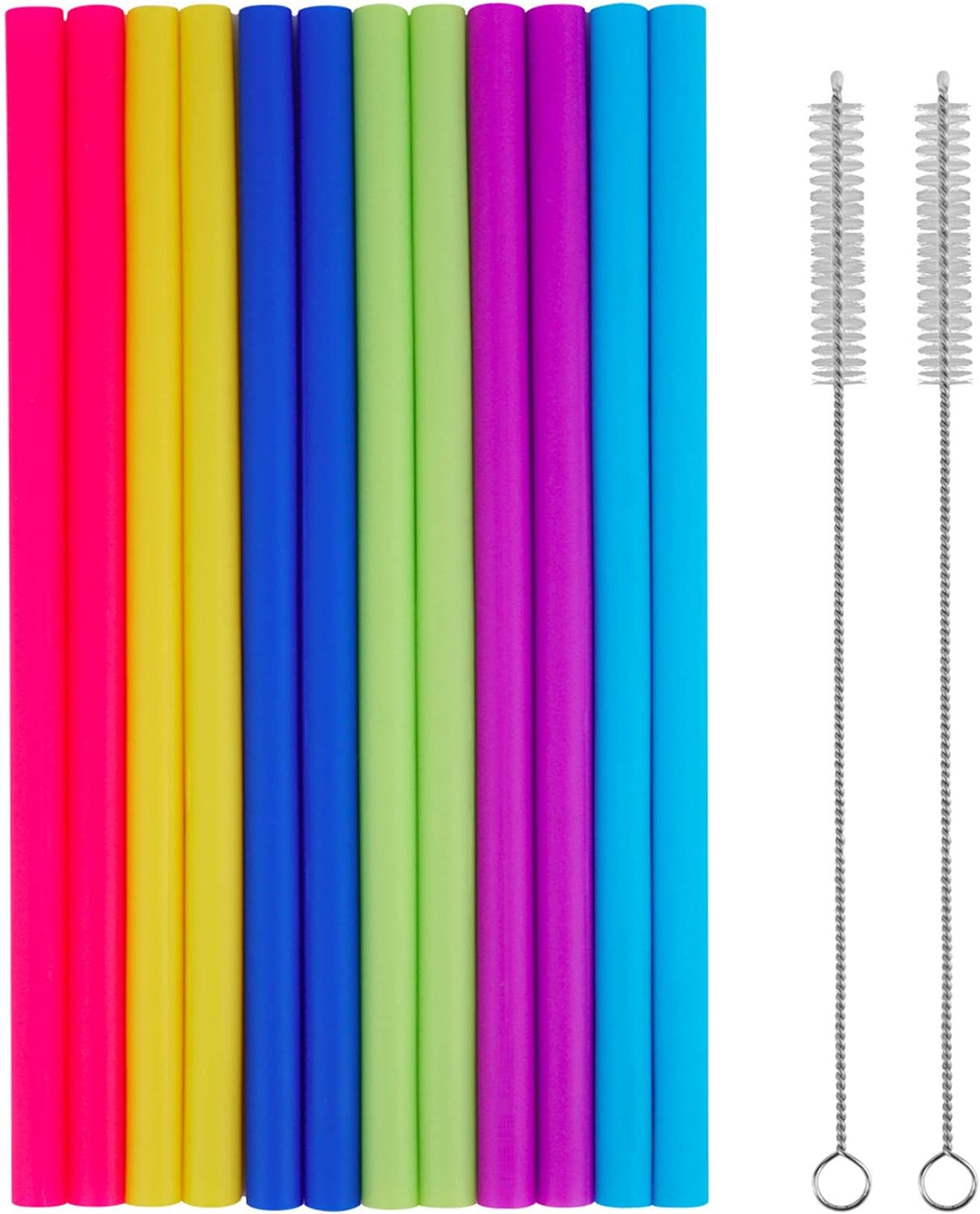 14 PCS Reusable Silicone Straws with Cleaning Brushes Extra Wide Large Straws