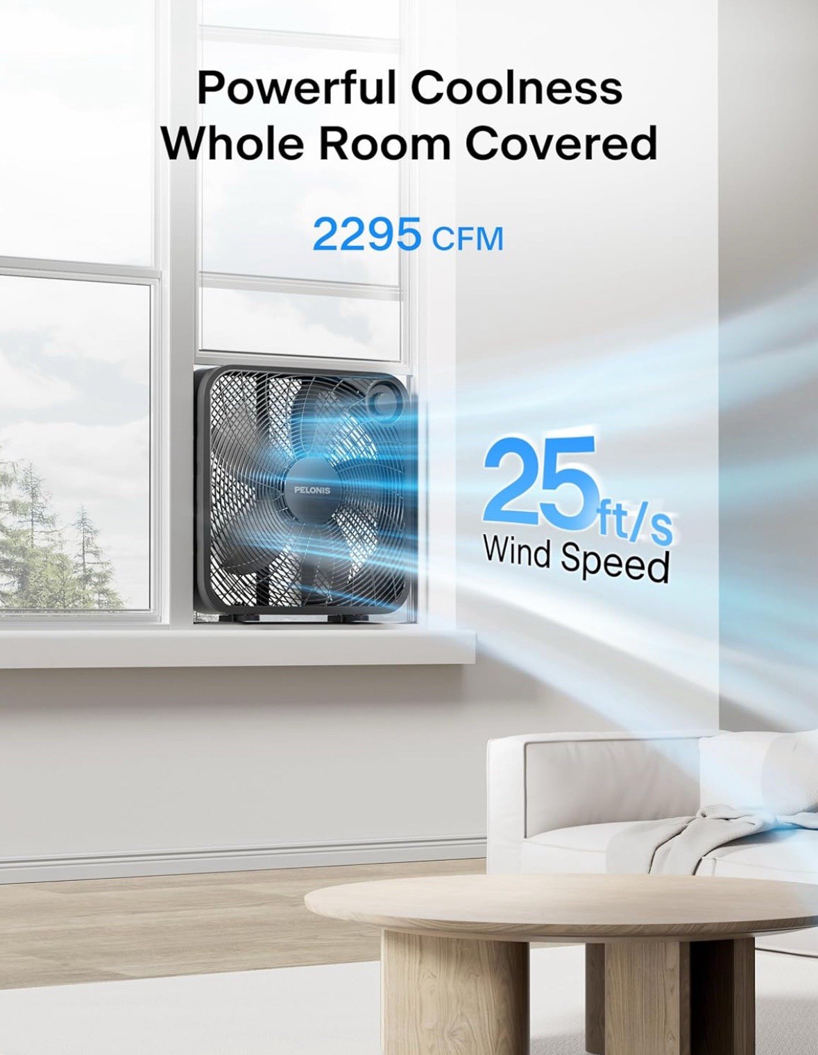 Pelonis 20In Box Fan – 3 Speed 25ft/s, Floor Fans Superior Air Throw (2295 CFM)