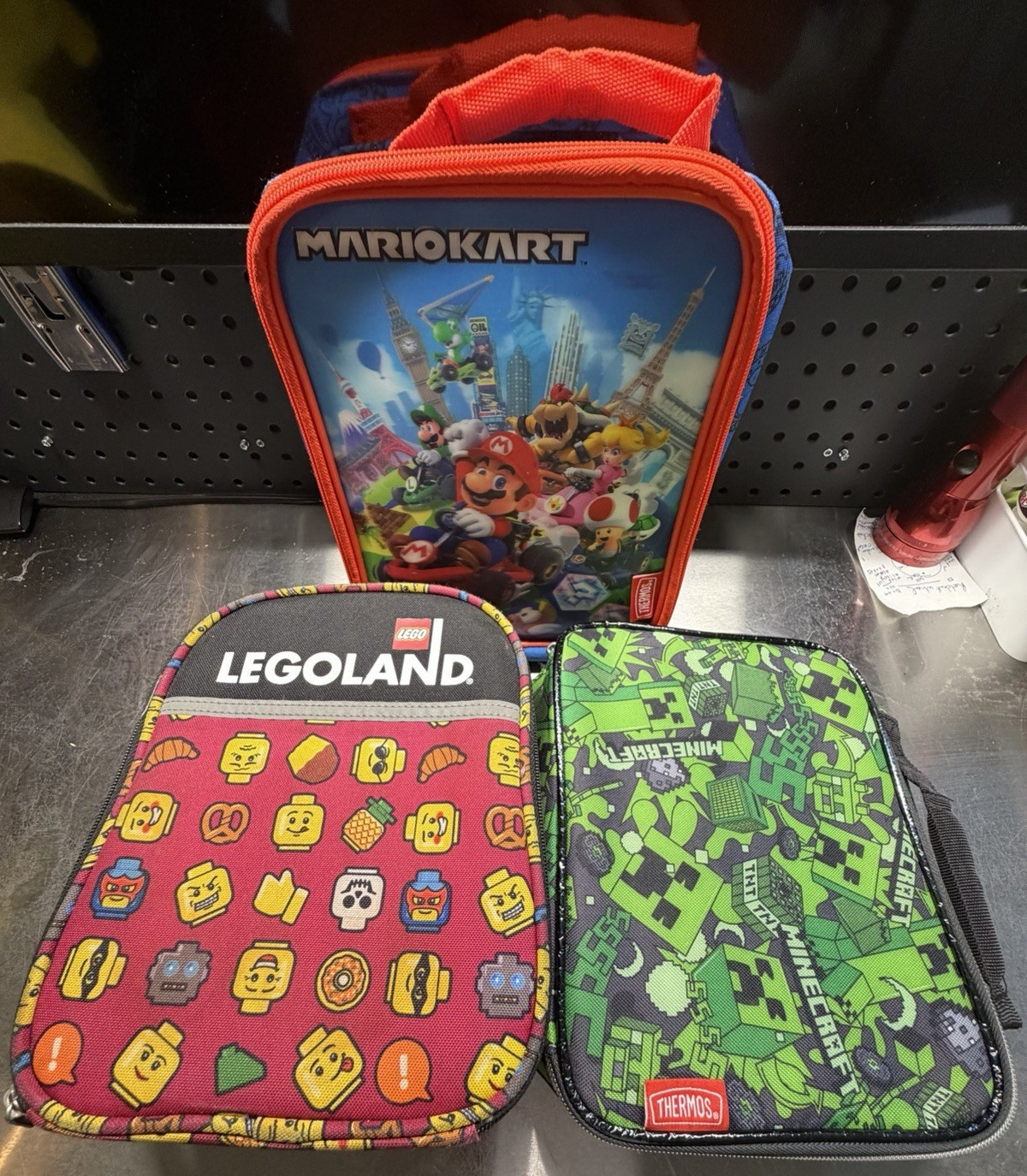 3 – Pack Thermos Insulated Lunch Bags; Minecraft, Mario Kart, Legoland