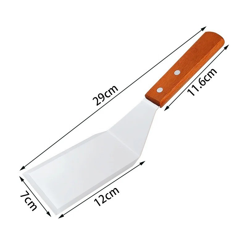 Metal Spatula Beveled Edges, Stainless Steel Spatula with Wood Handle *