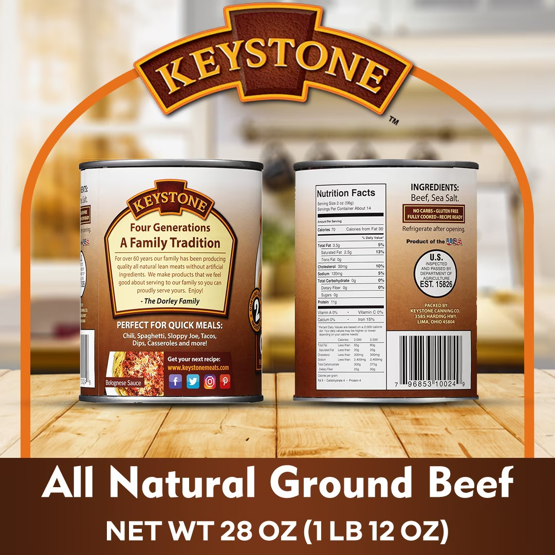 Keystone All natural Ground Beef 28 oz Can, Free Shipping