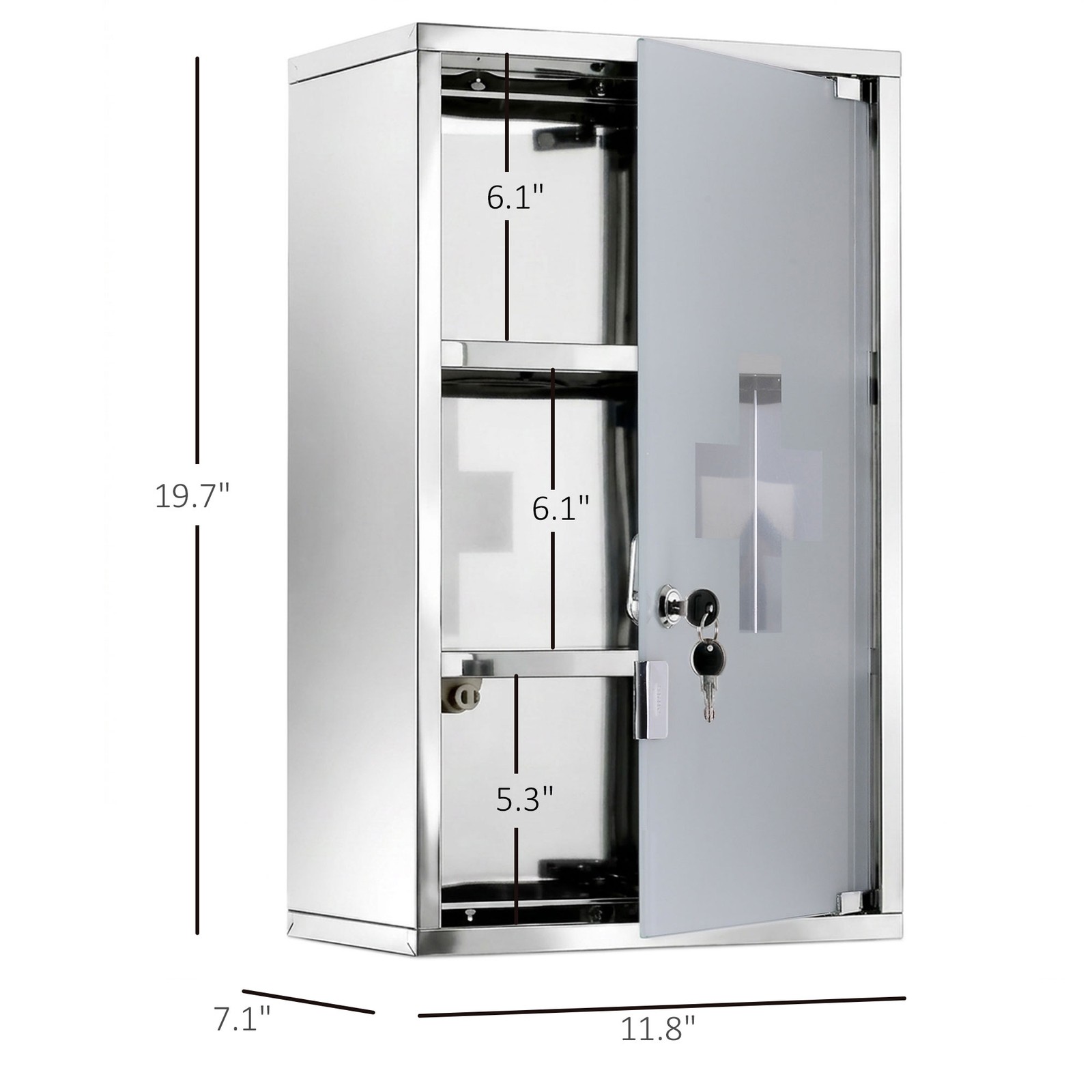 Stainless Steel Medicine Cabinet Wall Mount Frosted Door Lockable First Aid