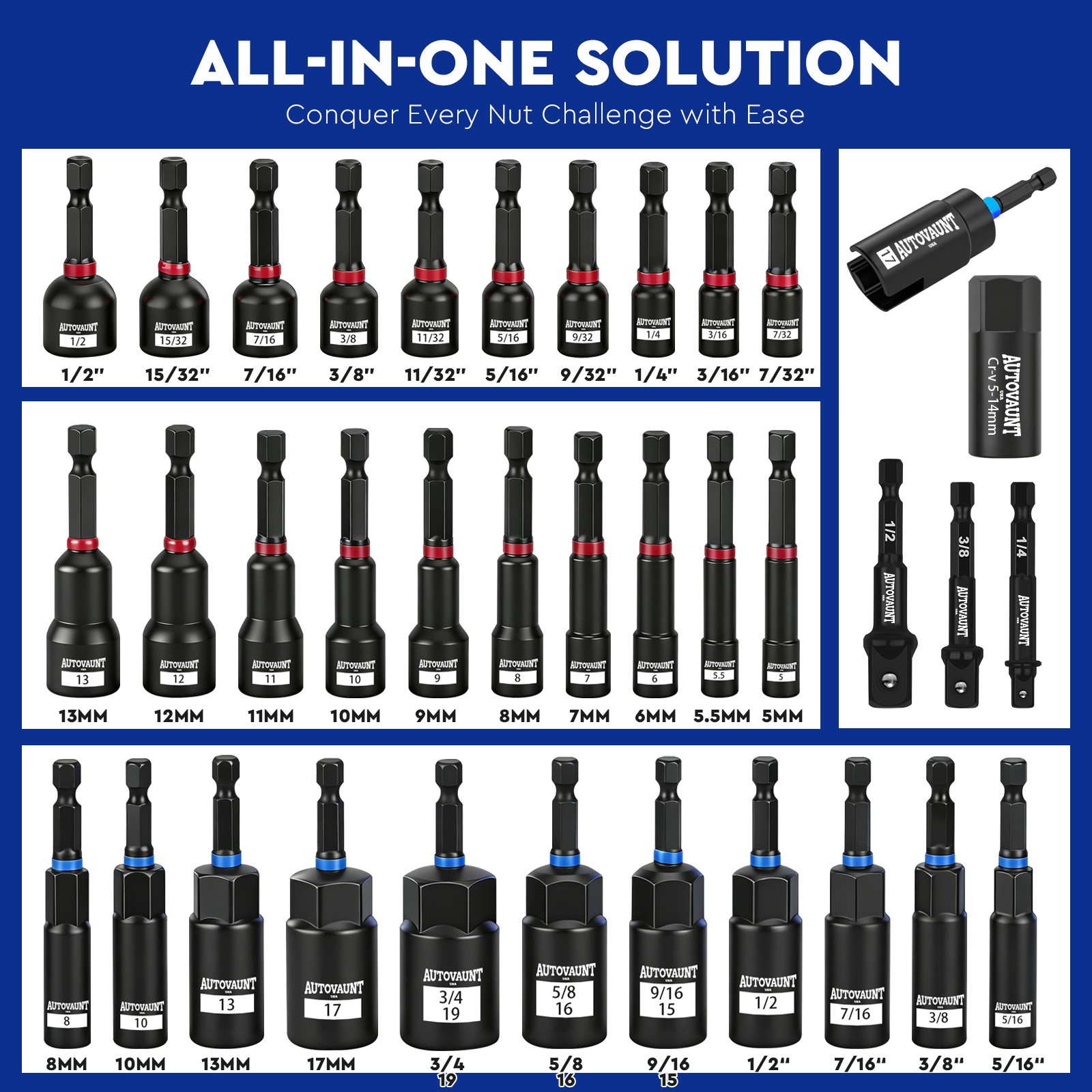 80PC Magnetic Impact Nut Driver Screwdriver Adapter Set MM Inch 1/4 Quick Change