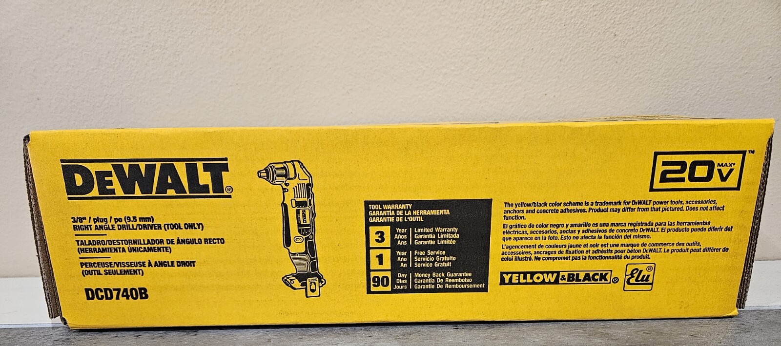 New DeWalt 20v Max Cordless 3/8″ Right Angle Drill/Driver DCD740B 90 Degree