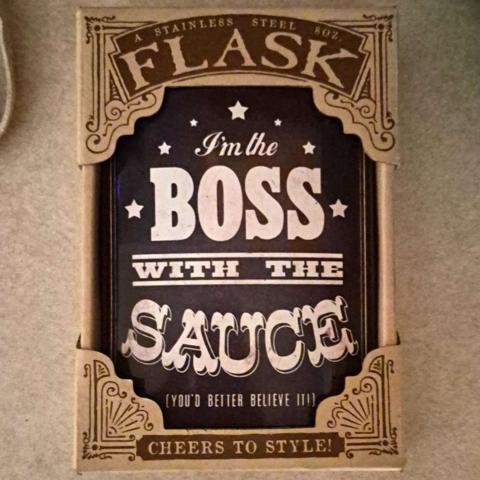 Trixie & Milo 8 oz Stainless Steel Pocket Flask “I’m the Boss with the Sauce”