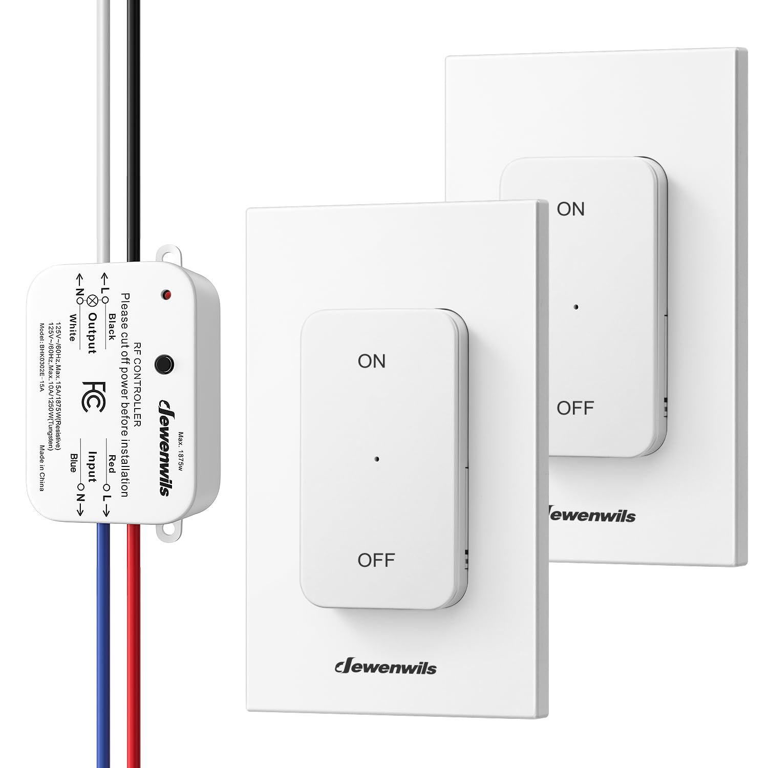 Wireless Remote Light Switch, 15A High Power, No in-Wall Wiring, 100FT Range