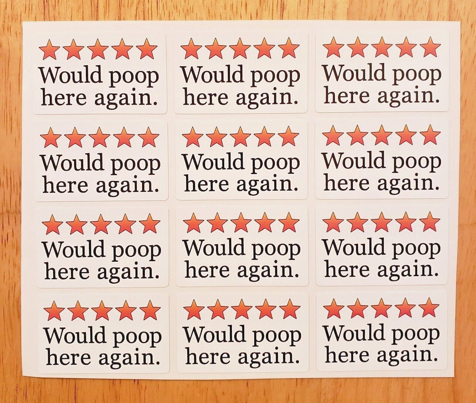 Would Poop Here Again Five 5 stars sticker set 12x decals 1″x1.5″ Waterproof