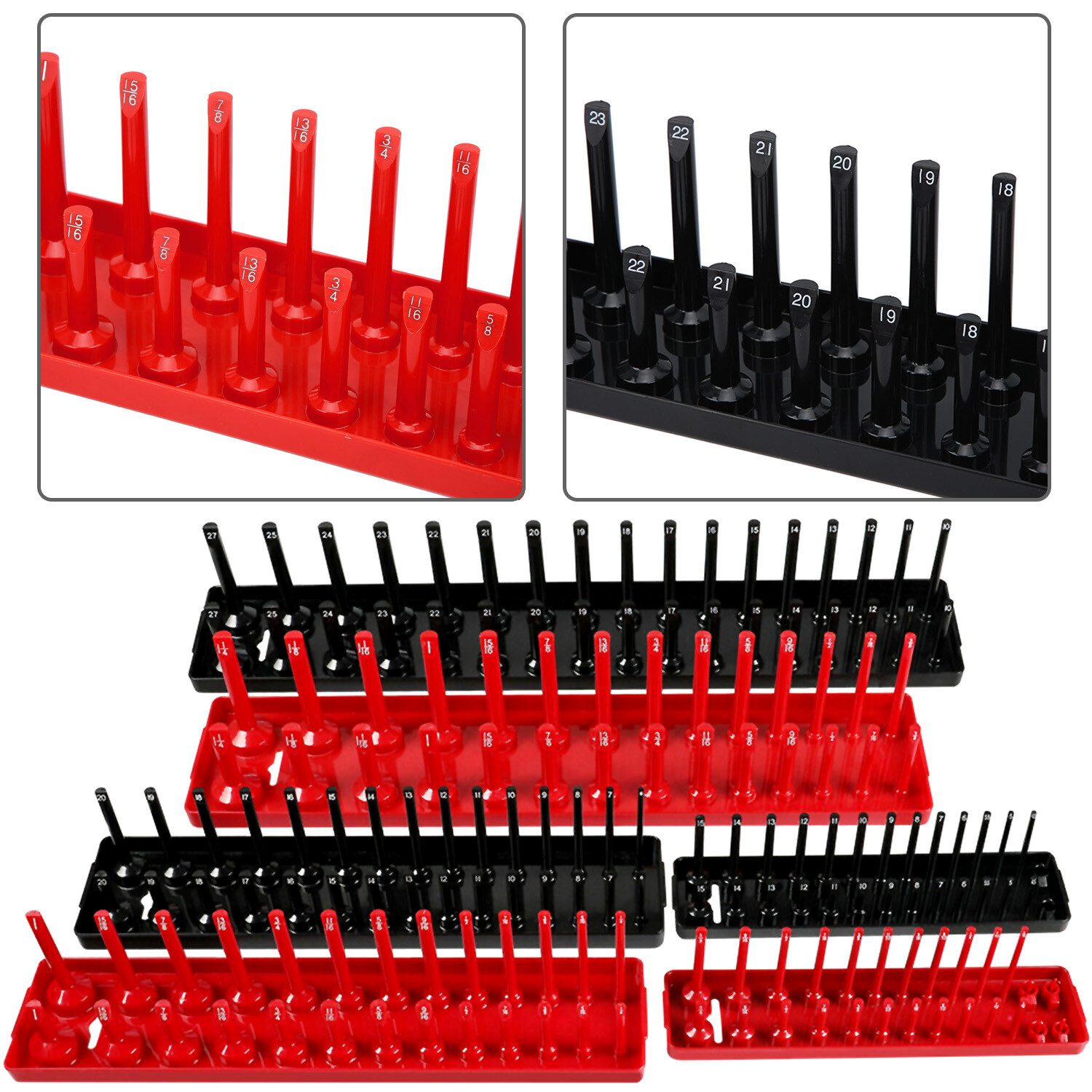 6PCS Socket Organizer Tray Set Hold 90 Metric&76 SAE Socket 1/4″ 3/8″ 1/2″ Drive