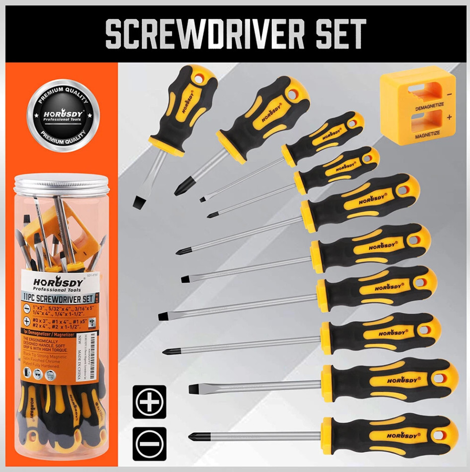 Magnetic Screwdriver Set 11-Pieces 5 Phillips 5 Flat Head Tips Magnetizer Tool