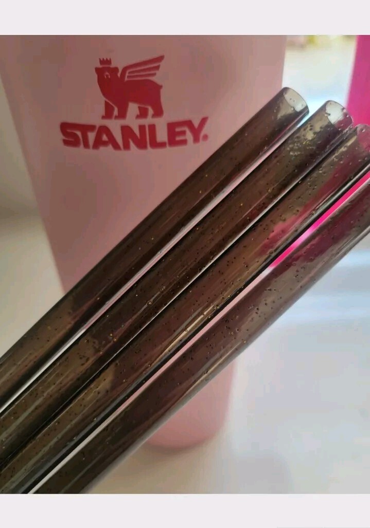 2-12″ 40/42oz 10MM BLACK Glitter FAT Straw Tumbler Replacement Reusable Set Two