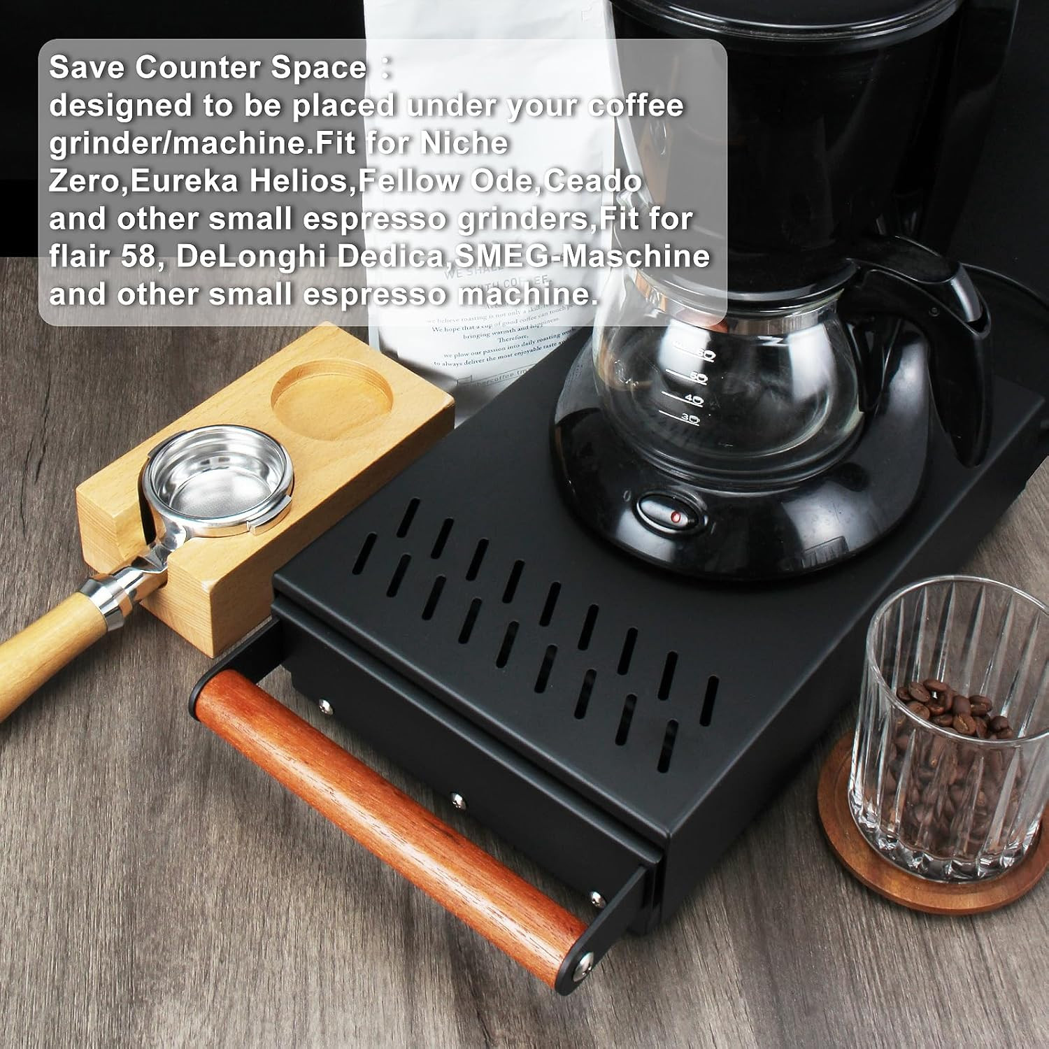 Stainless Steel Espresso Knock Box with Wood Handle & Non-Slip Base