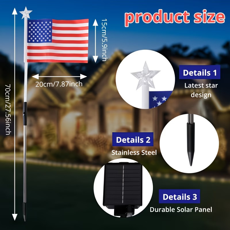 8Pcs Solar American Flag Lights Set for 4th of July Decoration Yard Garden Decor