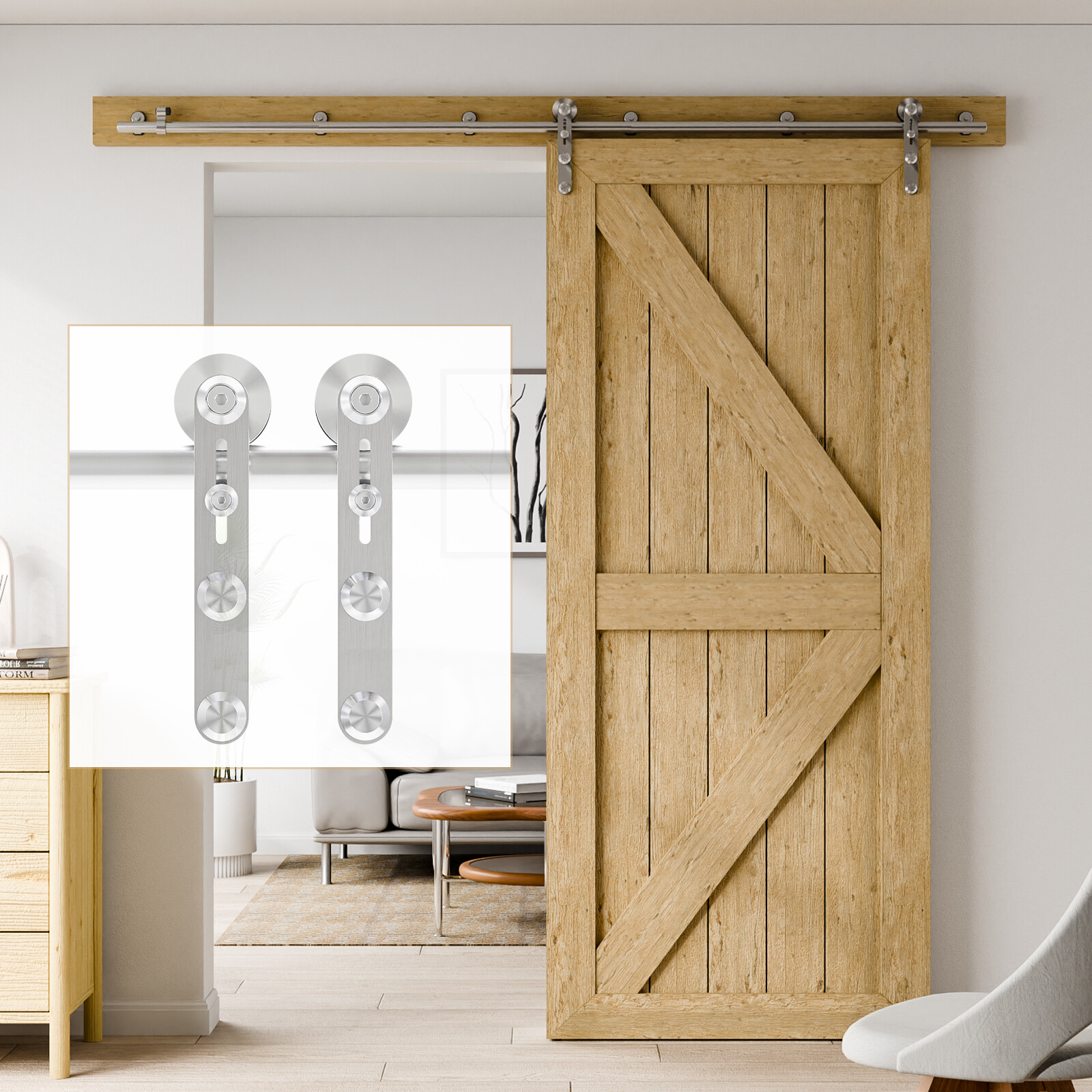 CCJH 4FT-16FT Stainless Steel Sliding Barn Door Hardware Kit Track for Wood Door